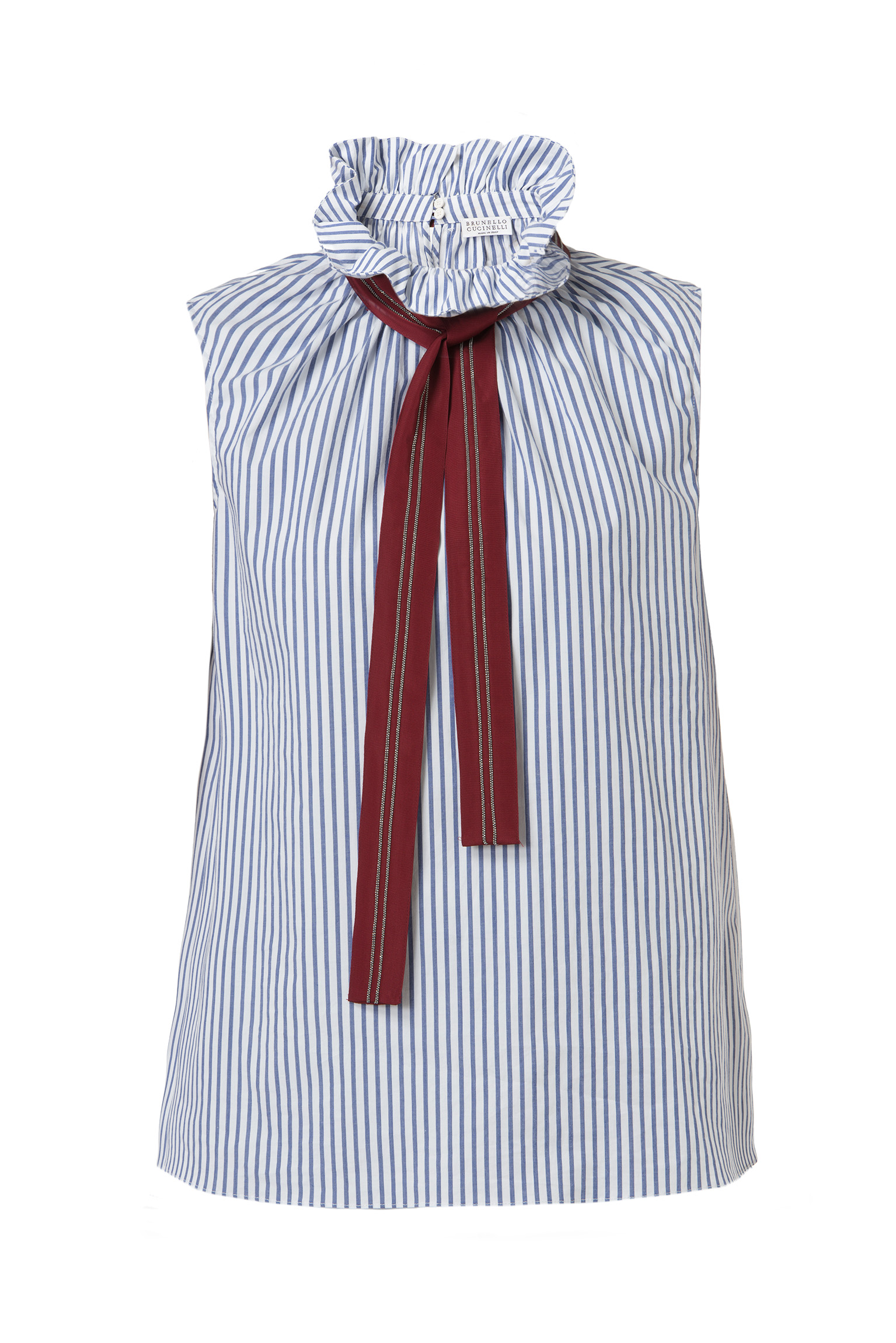 Ruffle collar top in poplin cotton with a grosgrain tie by Brunello Cucinelli 