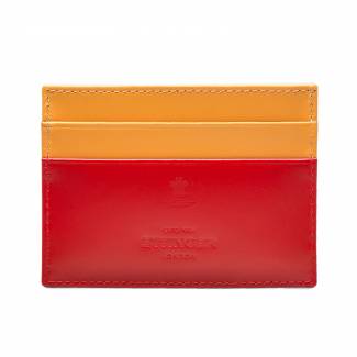 Ettinger Bridle Hide flat credit card case in red and London tan