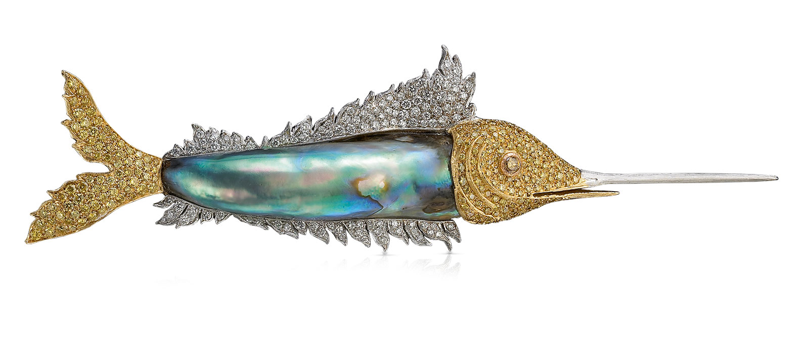 Buccellati’s swordfish brooch in yellow gold with an abalone pearl swordfish-brooch-expensive
