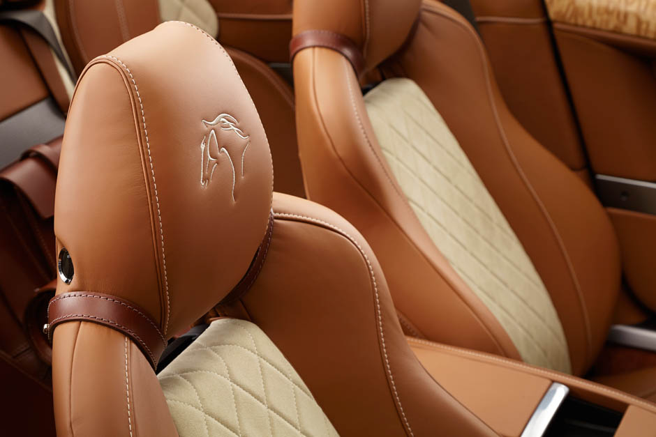 An equestrian-themed Aston Martin DB9 Volante DB9-seat-detail1