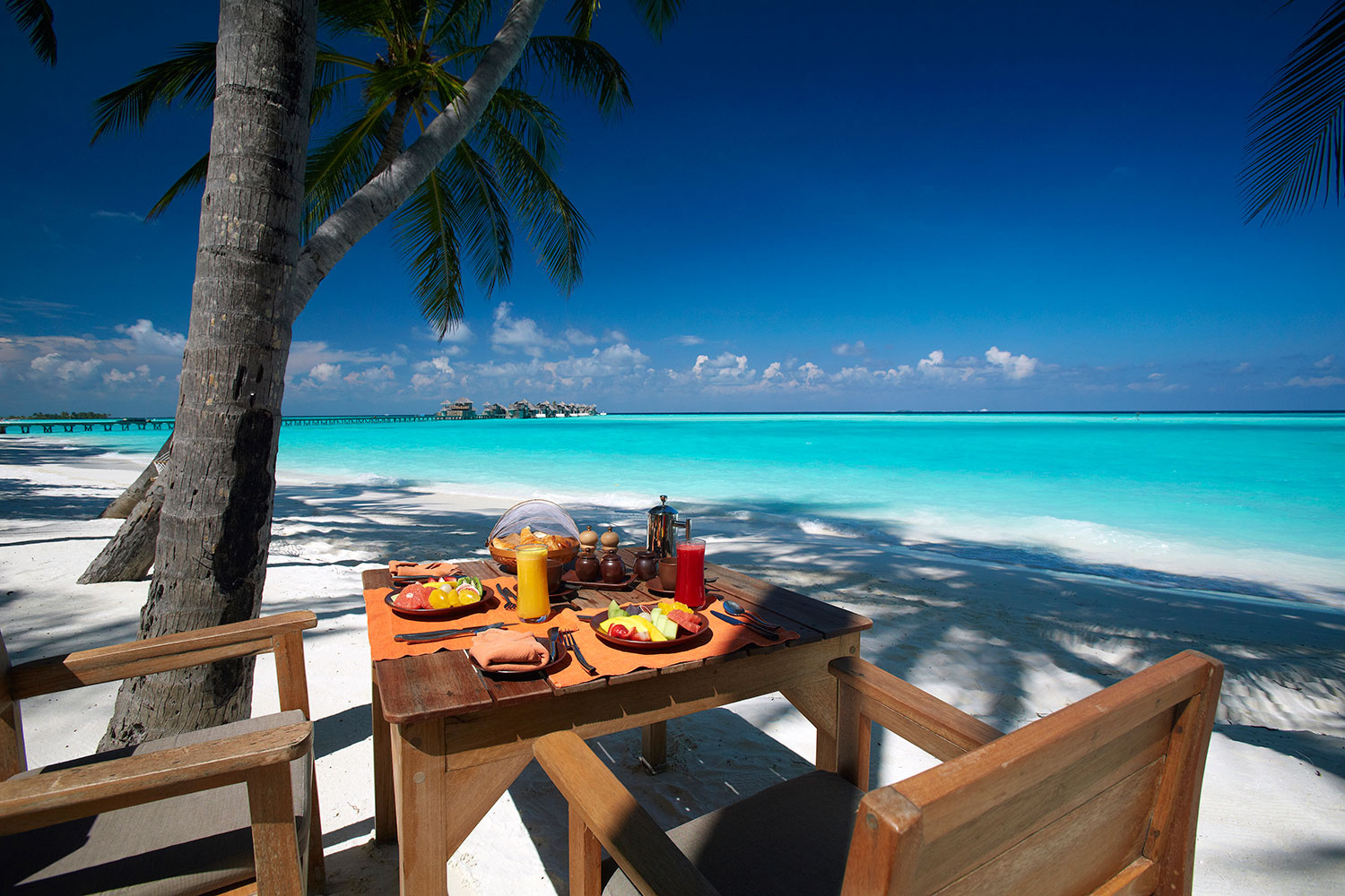 Breakfast by the beach at main restaurant at Gili Lankanfushi Breakfast by the beach at Gili Lankanfushi