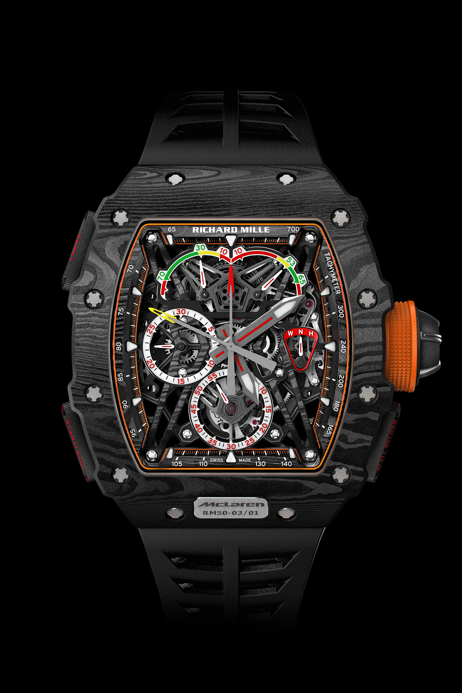 Richard Mille’s RM 50-03 tourbillon split seconds chronograph ultralight McLaren F1 RM-50-03-full-front_rev0