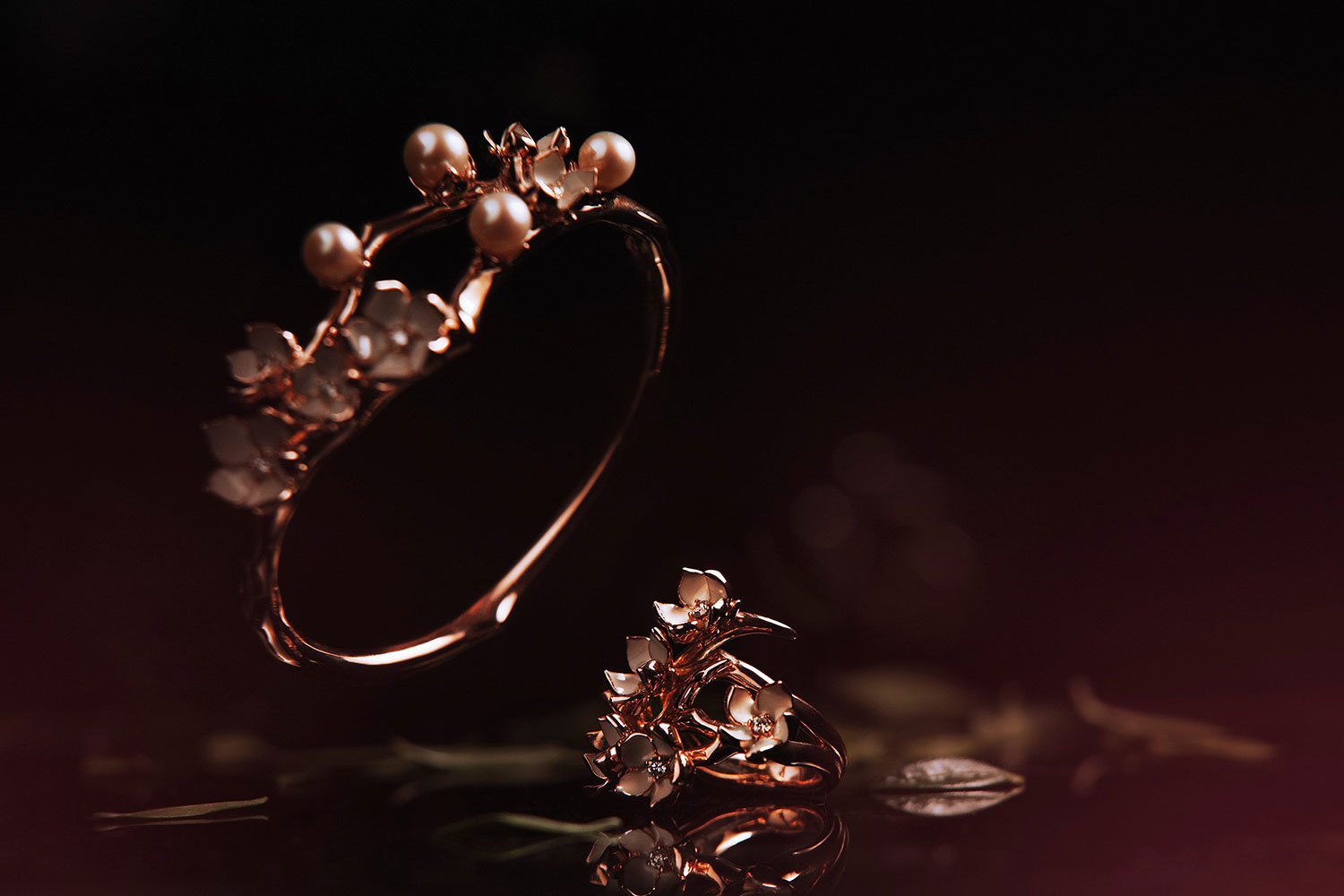Rose Gold Vermeil and Diamond Cherry Blossom Cuff and Ring Shaun Leane - Rose Gold Vermeil and Diamond Cherry Blossom Cuff and Ring
