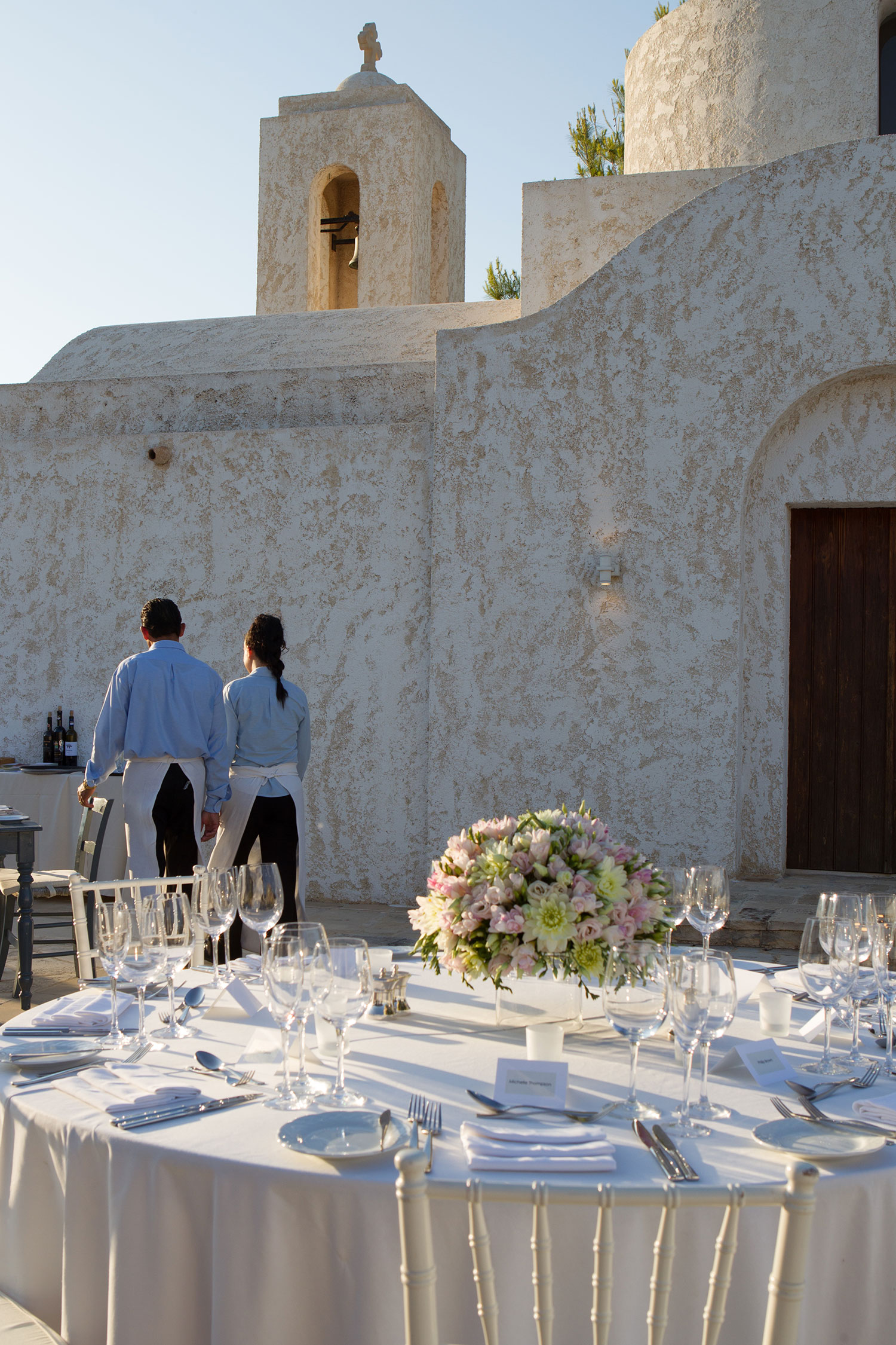 The Anassa resort's charming square includes a Byzantine chapel