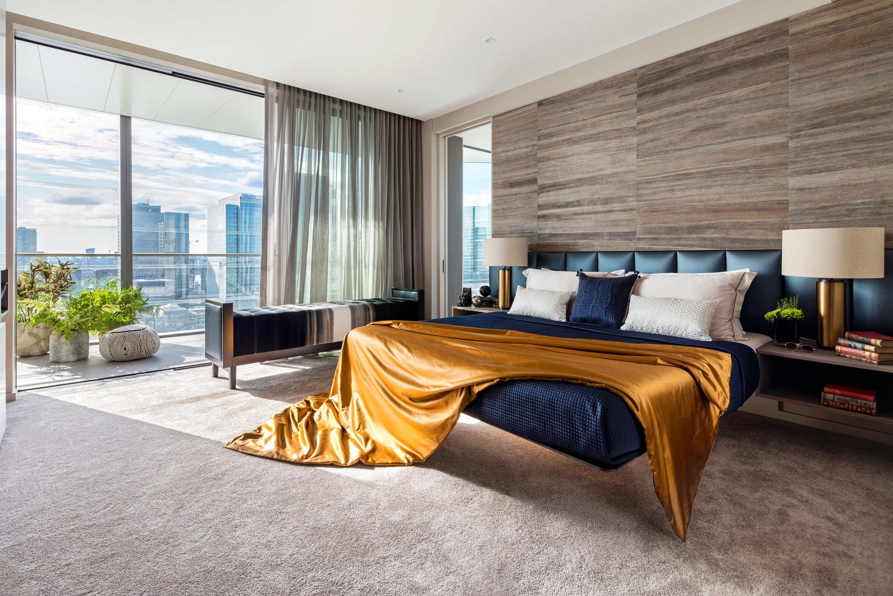 A penthouse bedroom with interiors by Daneil Hopwood at the Dollar Bay Tower Bedroom Dollar Bay