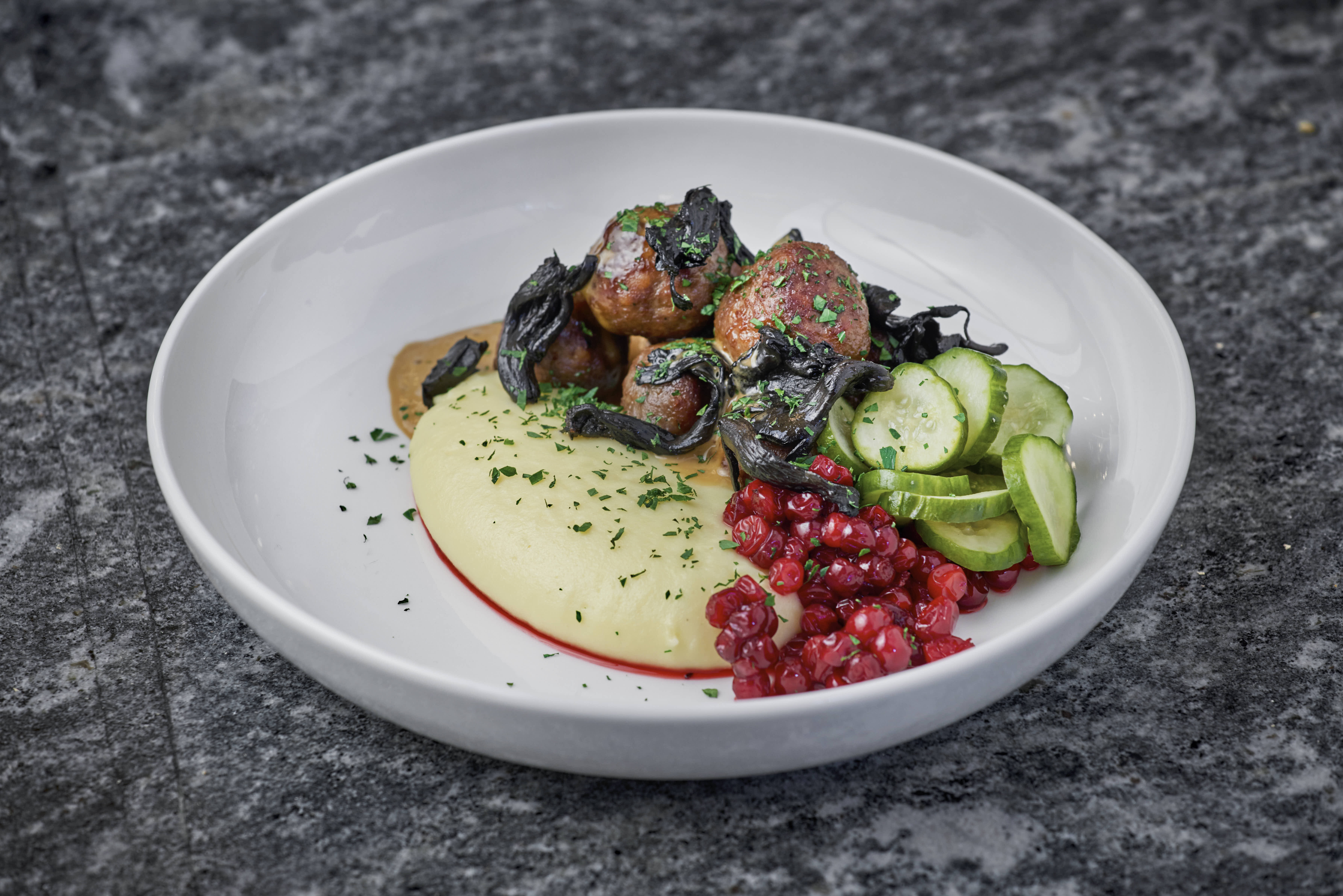 Swedish meatballs with lingonberries at Aquavit aquavit