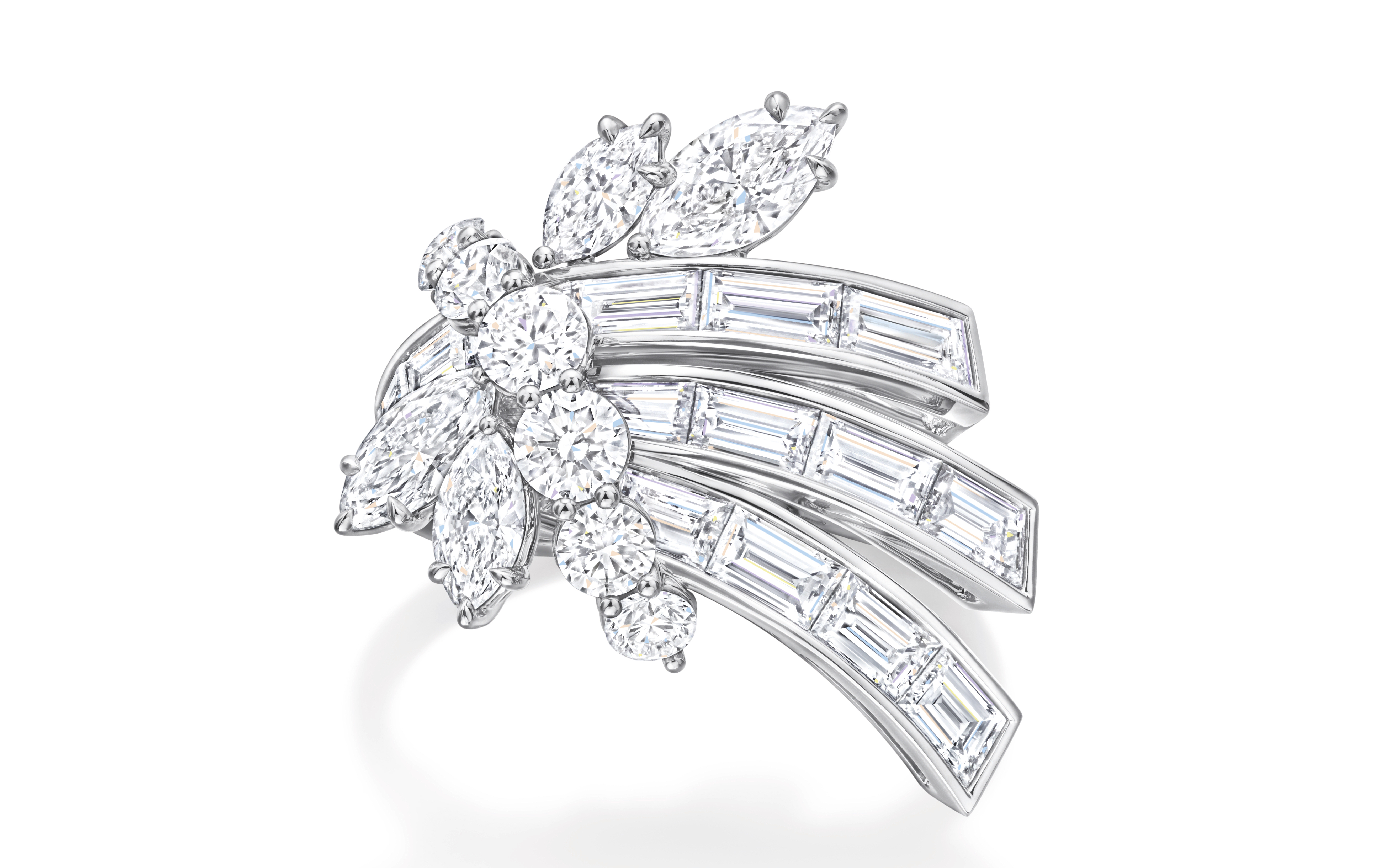 Harry Winston’s Crossover ring has clusters one side, baguettes the other Watch & jewellery trend: The recent resurgence of diamonds