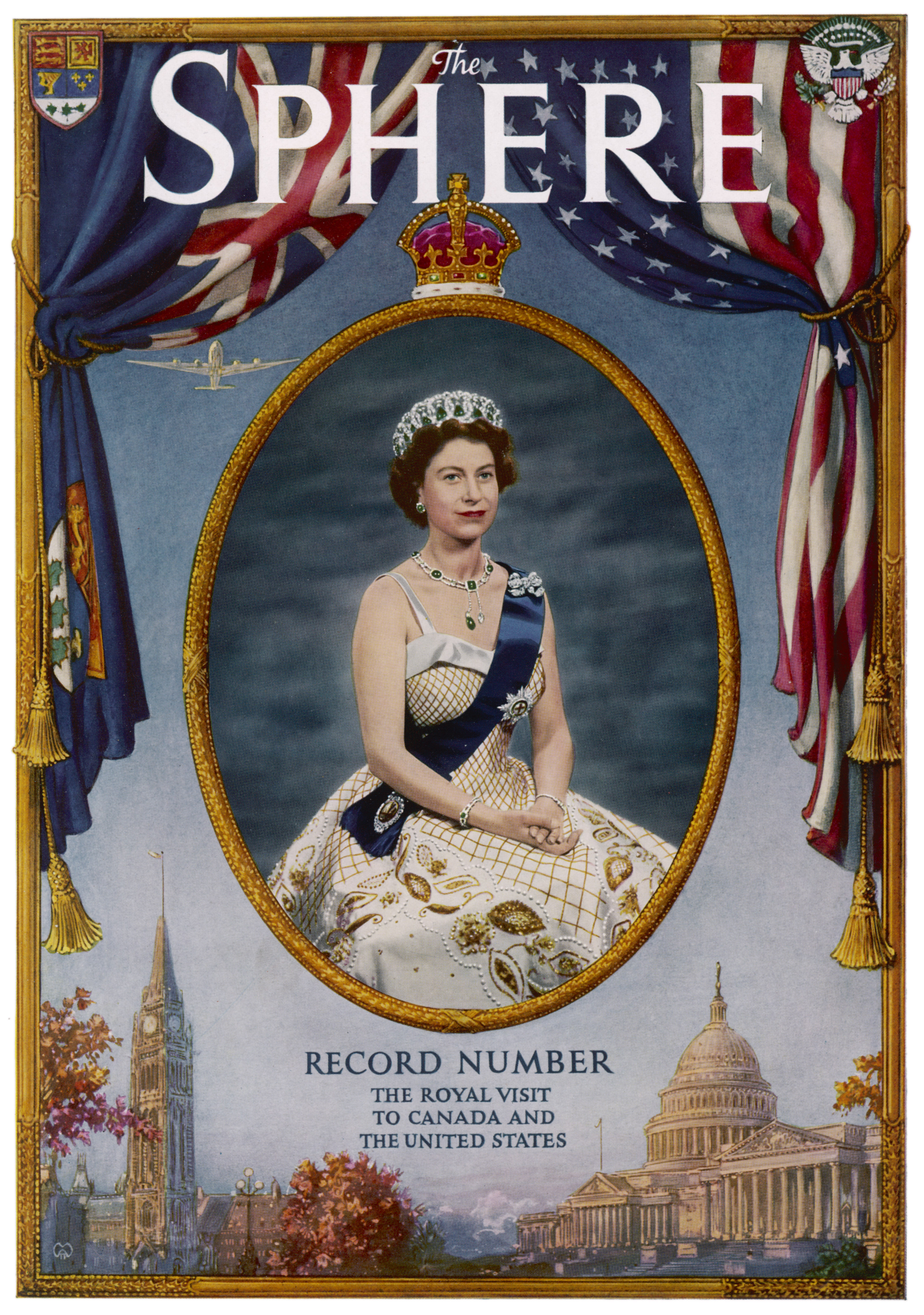 Queen Elizabeth Tribute - Front cover SPHERE Royal Visit to Canada 1957