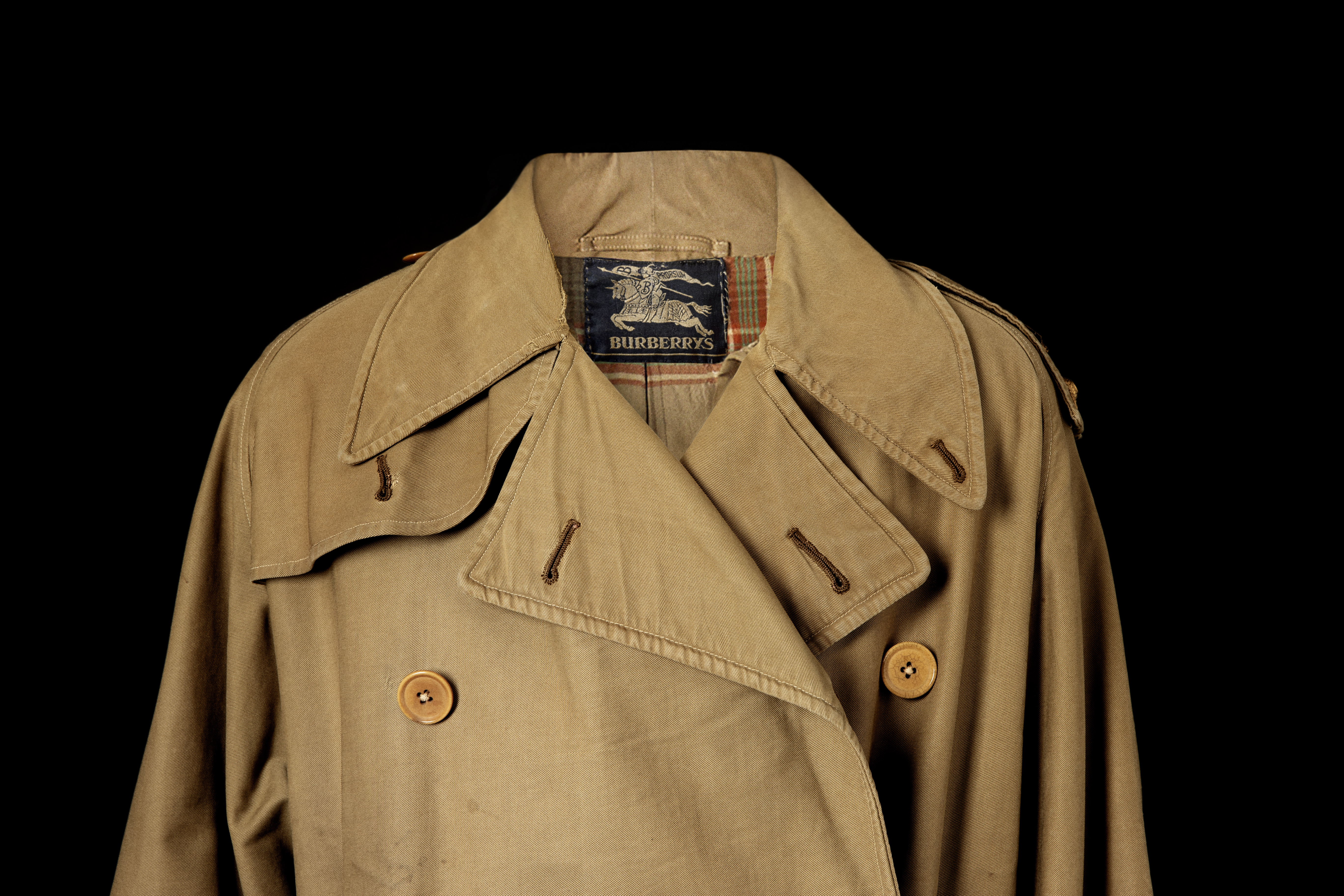 Detail of Burberry Trench Coat Lapel and Lining 