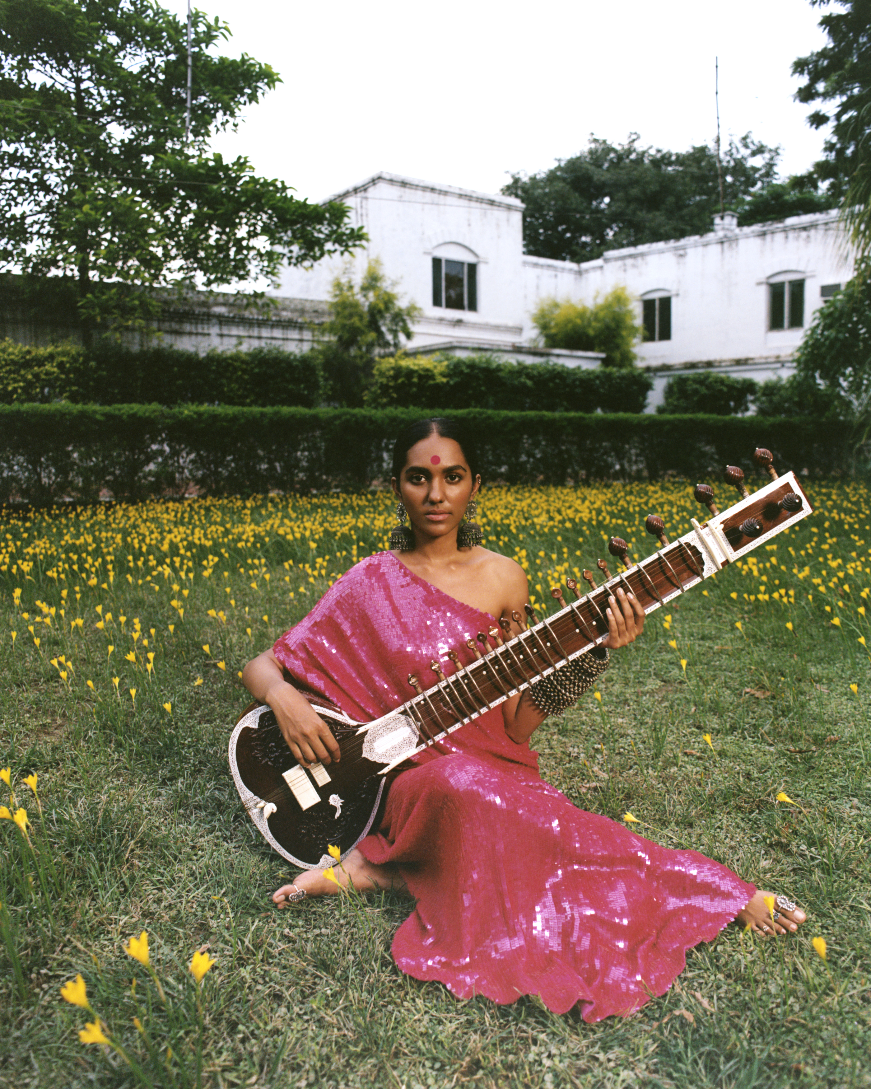 Pink sequin sari by Ashish. Photograph by Ashish Shah