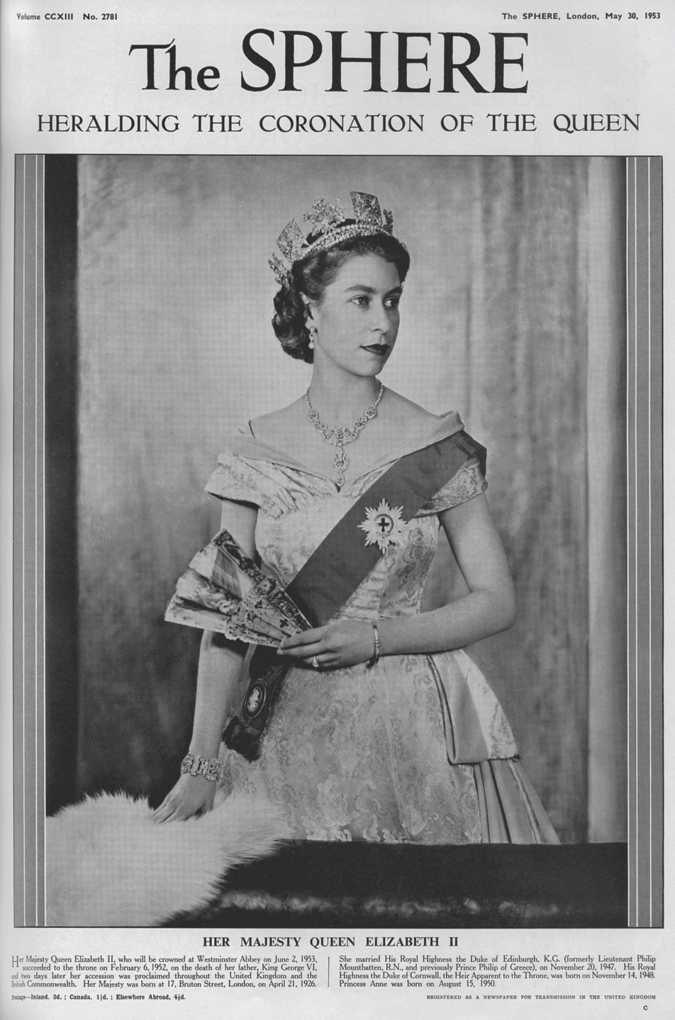 The Queen on the cover of The SPHERE in May 1953