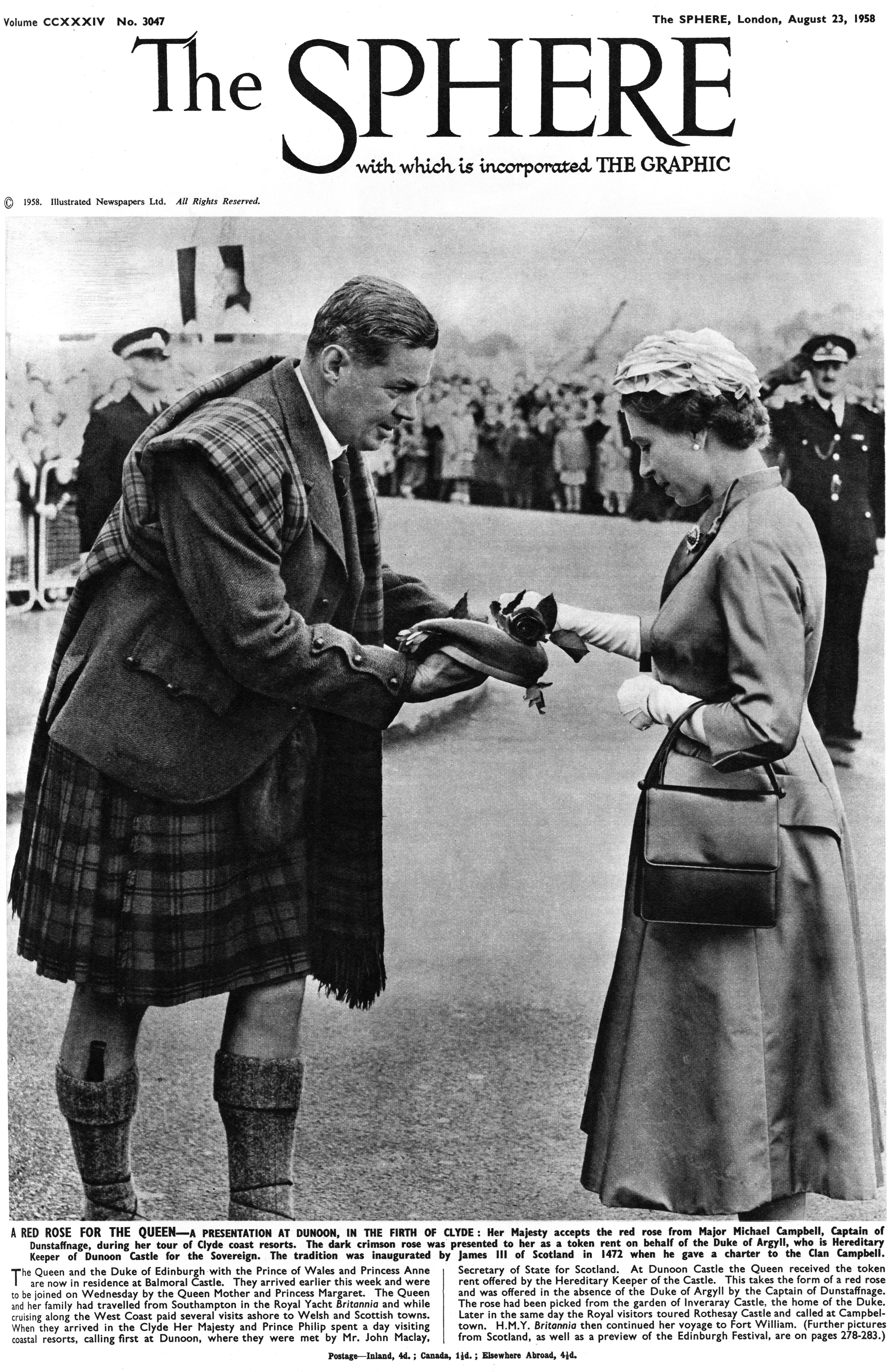 First Anniversary The Queen’s Death - Her Majesty accepts the red rose from Major Michael Campbell in 1958