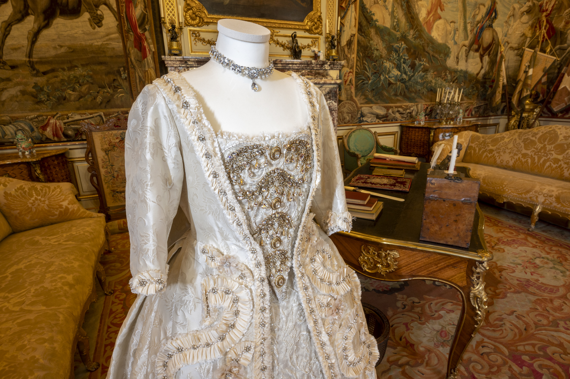 Bridgerton Ballgowns at Blenheim Palace - pearl detailed gown