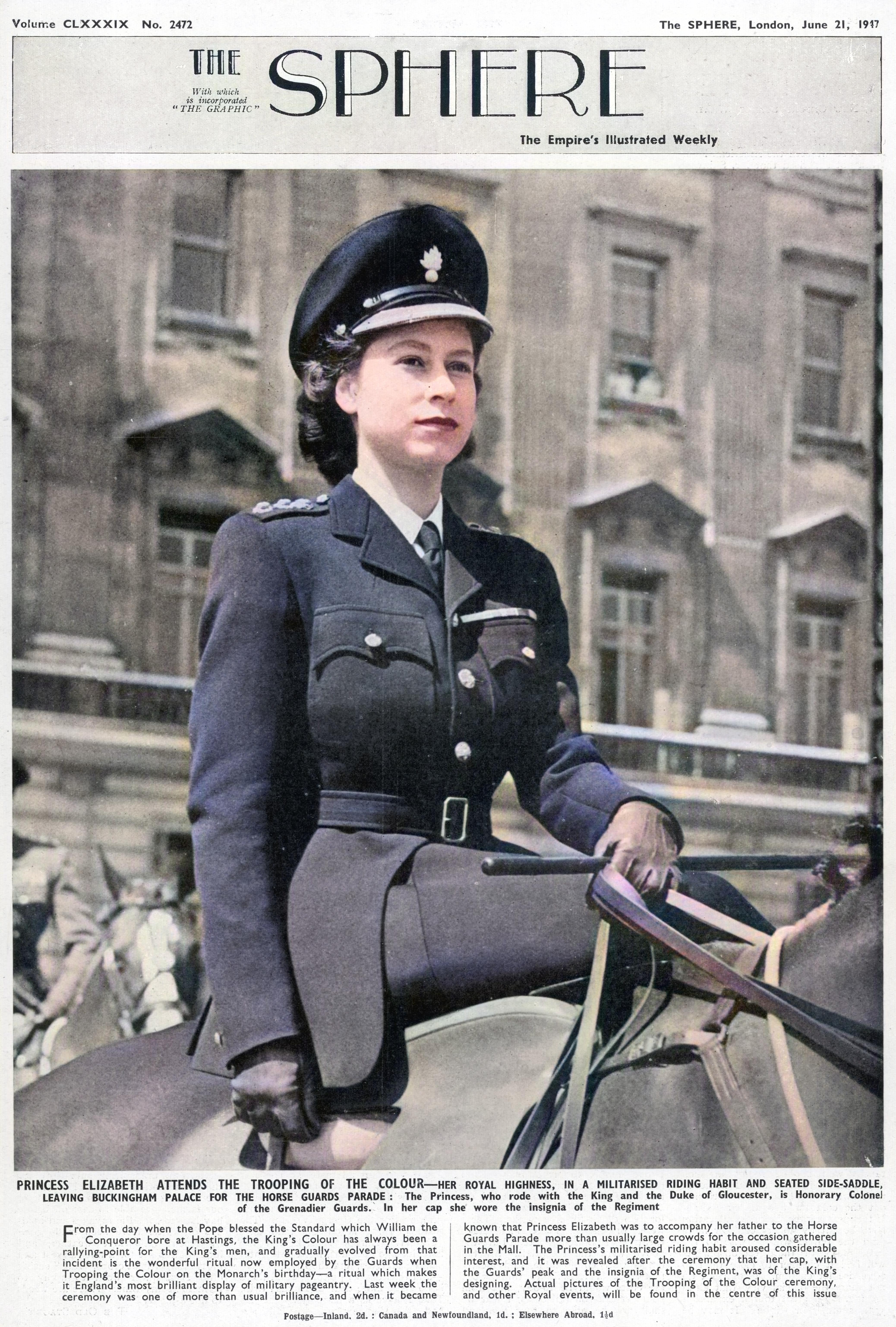 First Anniversary The Queen’s Death - Princess Elizabeth, prior to being Queen, attending the trooping of the colour in 1947