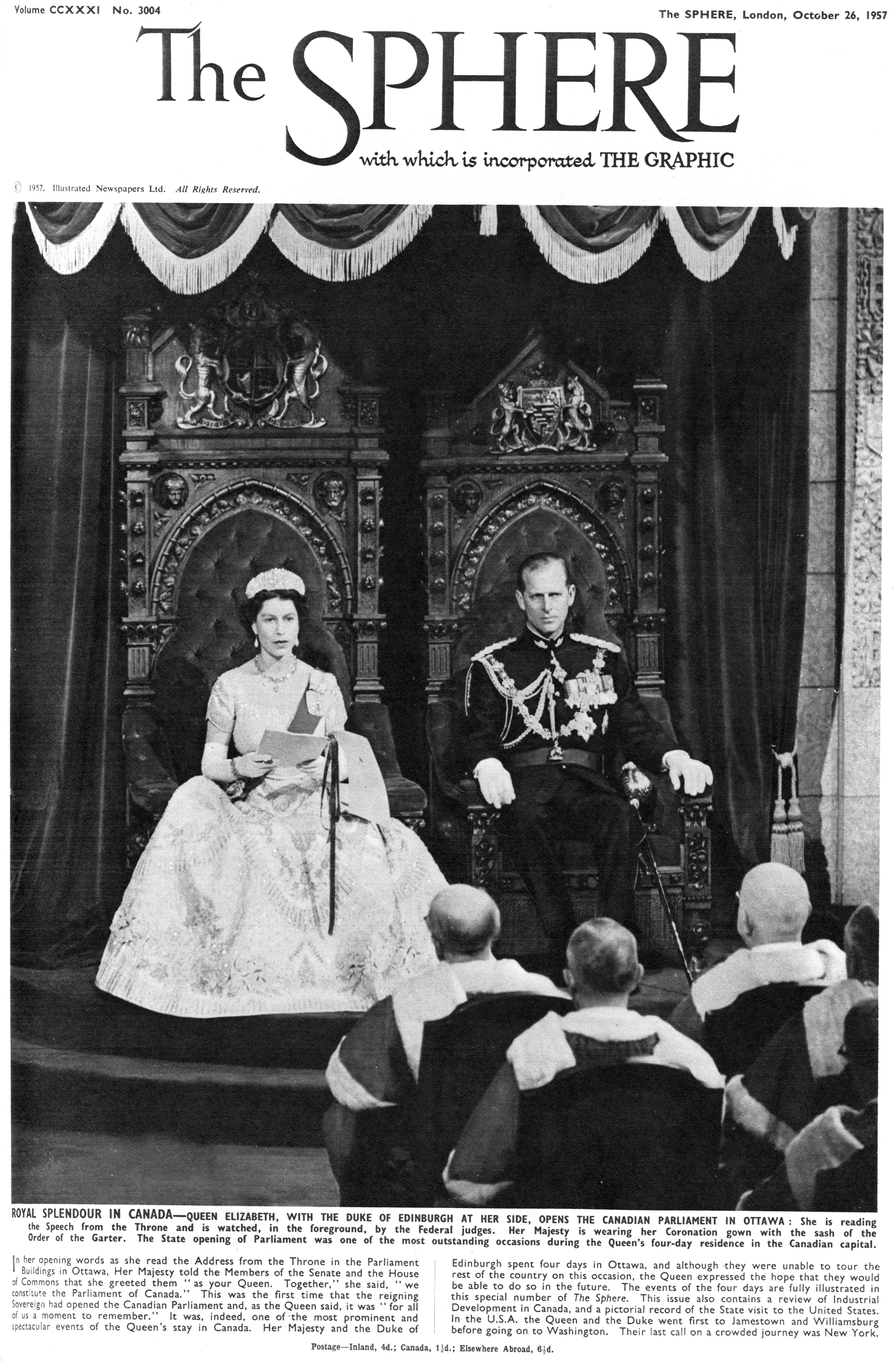 First Anniversary The Queen’s Death - Queen Elizabeth and the Duke of Edinburgh open the Canadian parliament in Ottawa in 1957