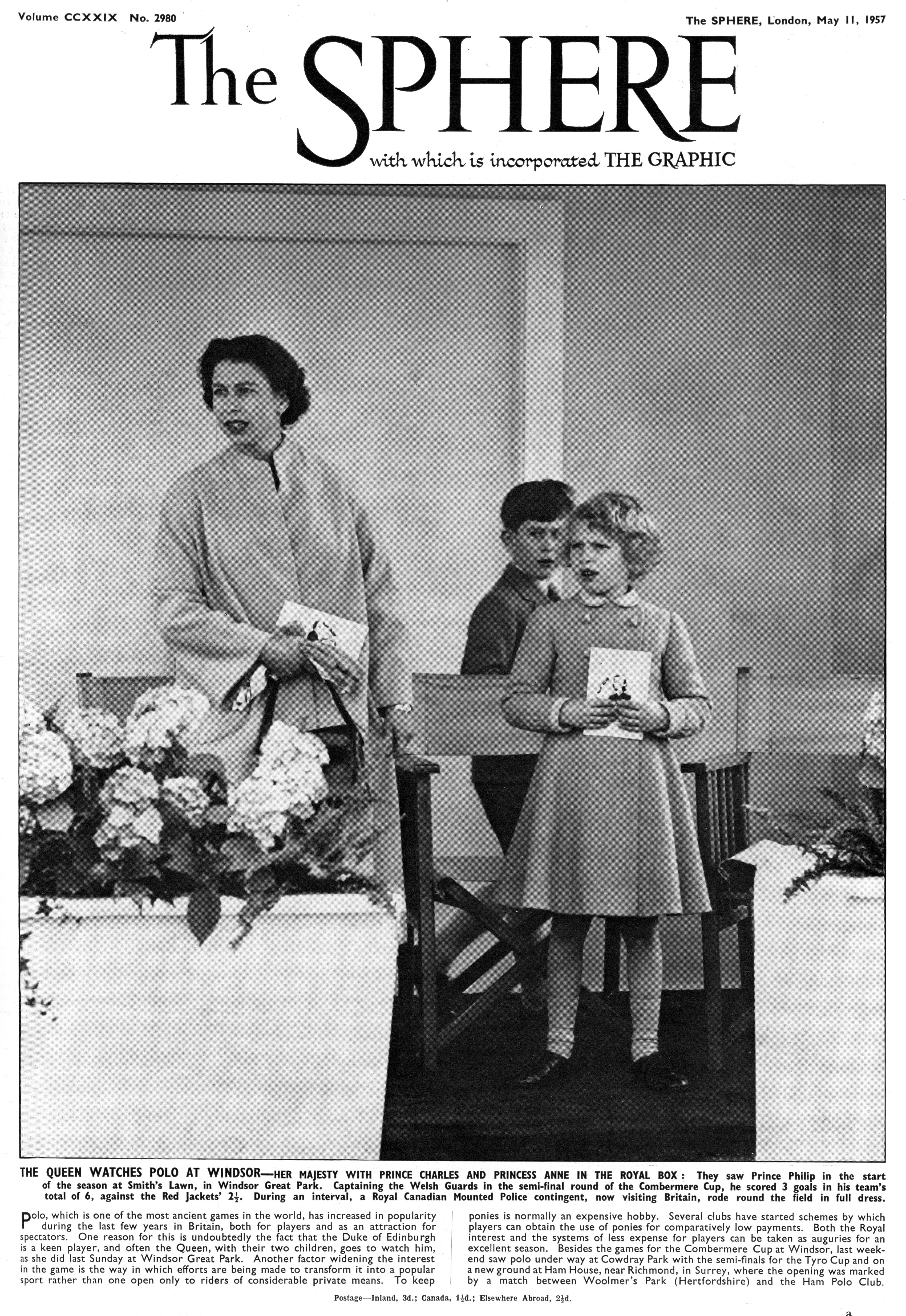 First Anniversary The Queen’s Death - Queen Elizabeth watches polo at Windsor with Prince Charles and Princess Anne in 1957