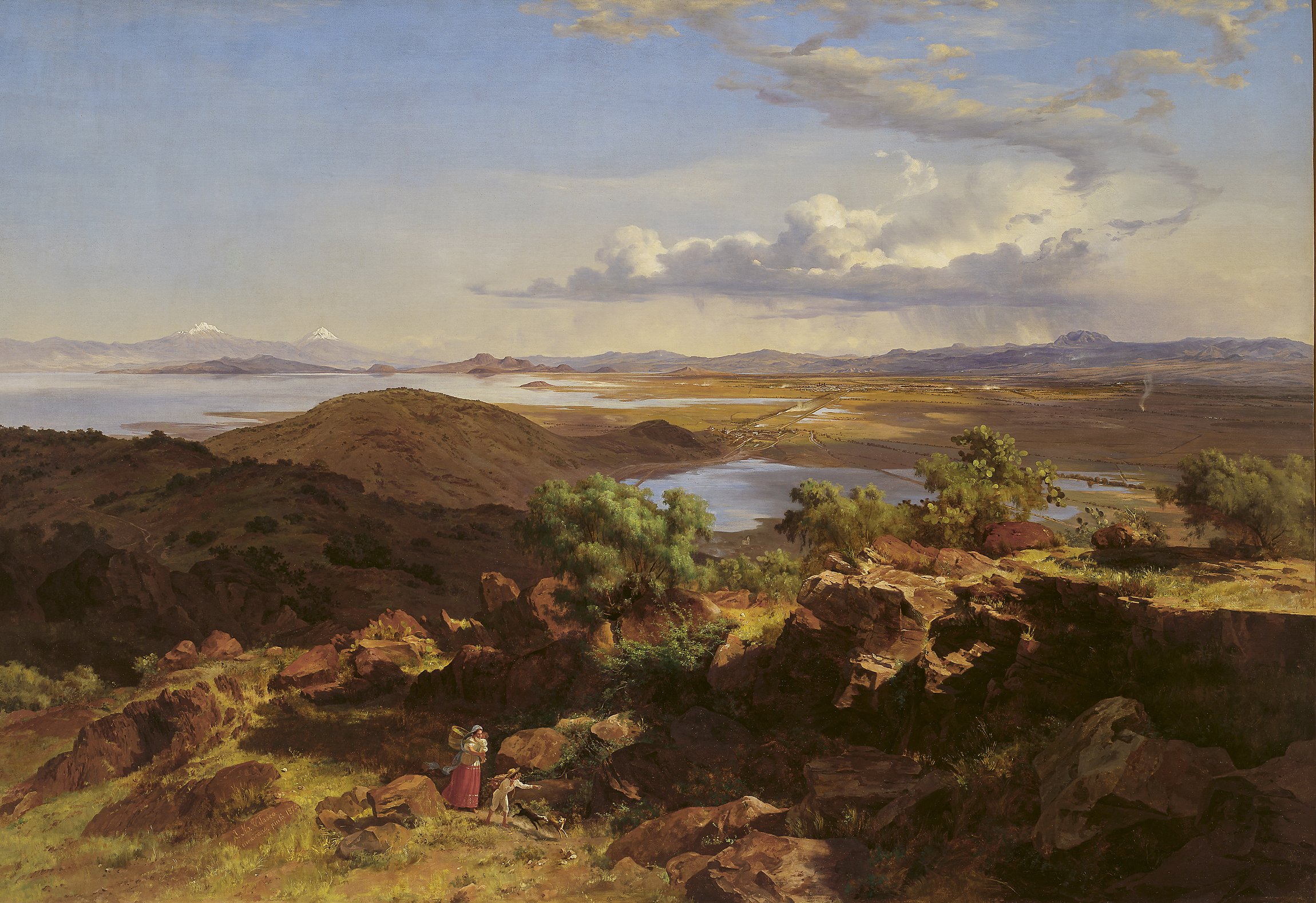 The oil painting The Valley of Mexico from the Hill of Santa Isabel, 1875 by José María Velasco displayed at The National Gallery depicting the basin of Mexico.