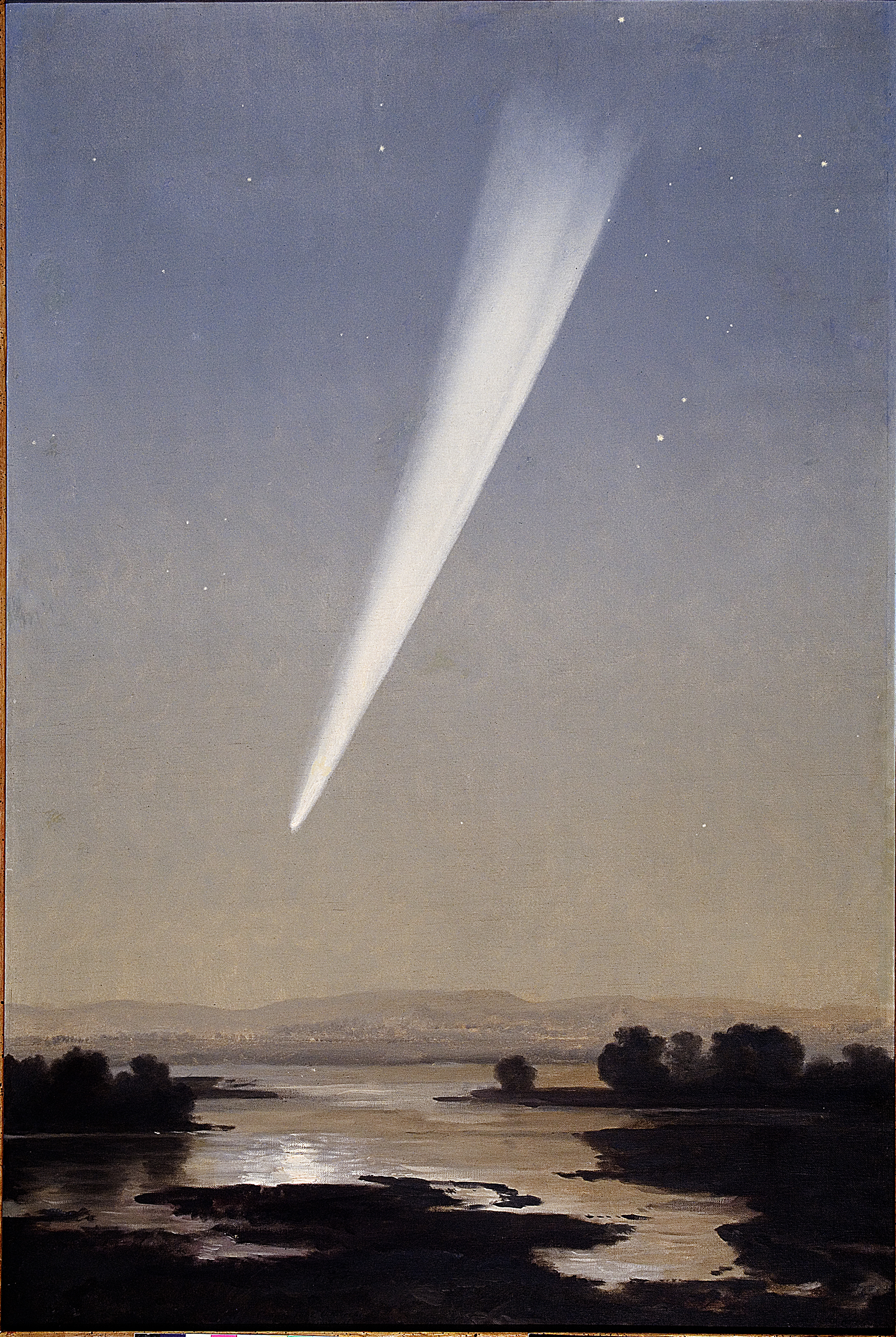 A painting by José María Velasco called The Great Comet of 1882 displayed at The National Gallery depicting a comet in the sky.