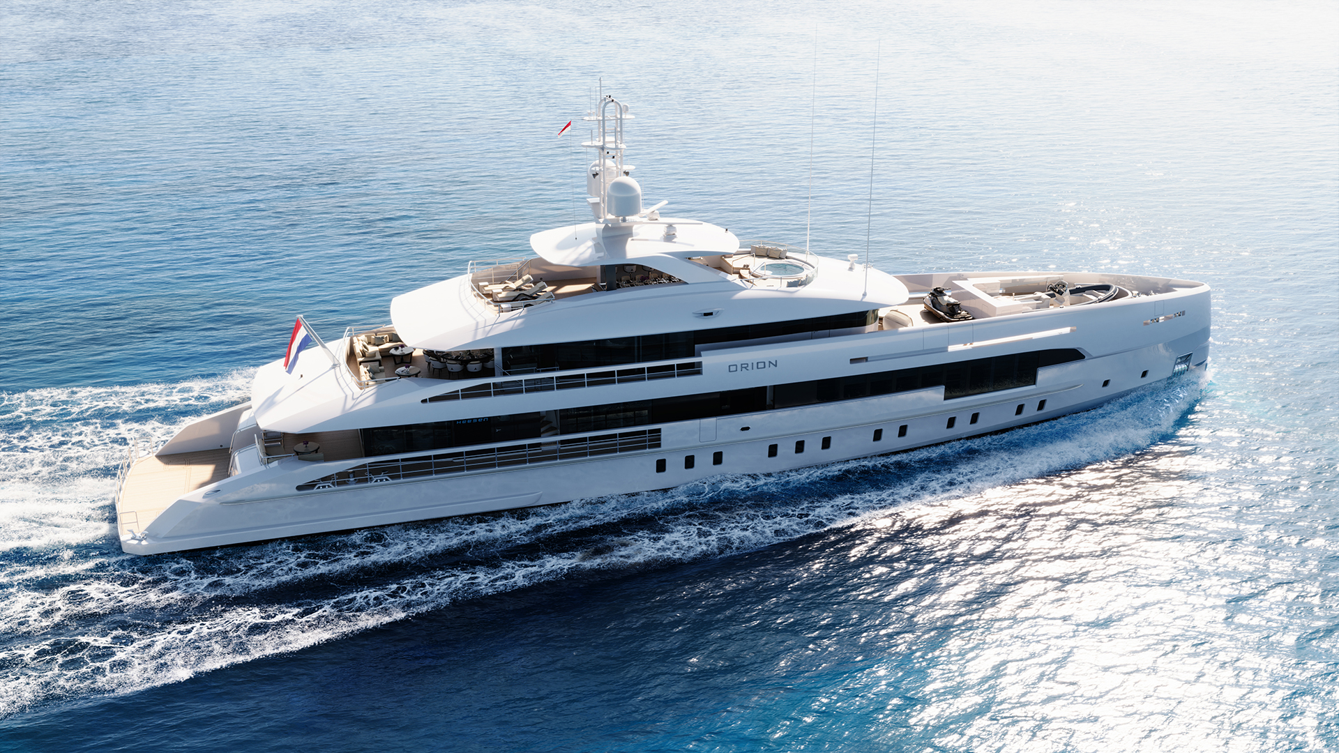One of Heeson's silent superyachts moving through the water, Project Orion.