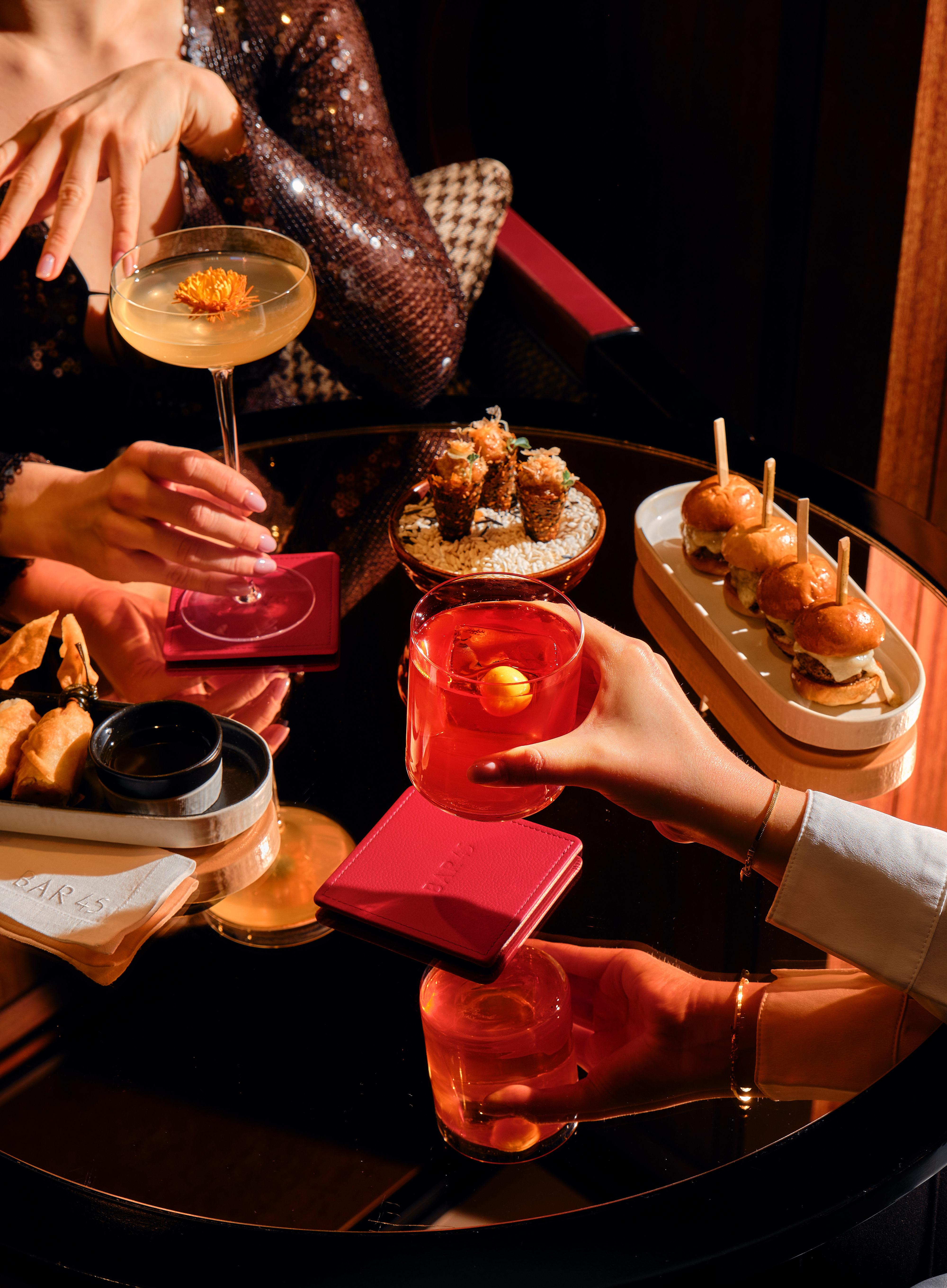BAR45 Simplicity Cocktail - Bacchus Kiss and Italo-Samba cocktails with sliders and tuna tartare cones