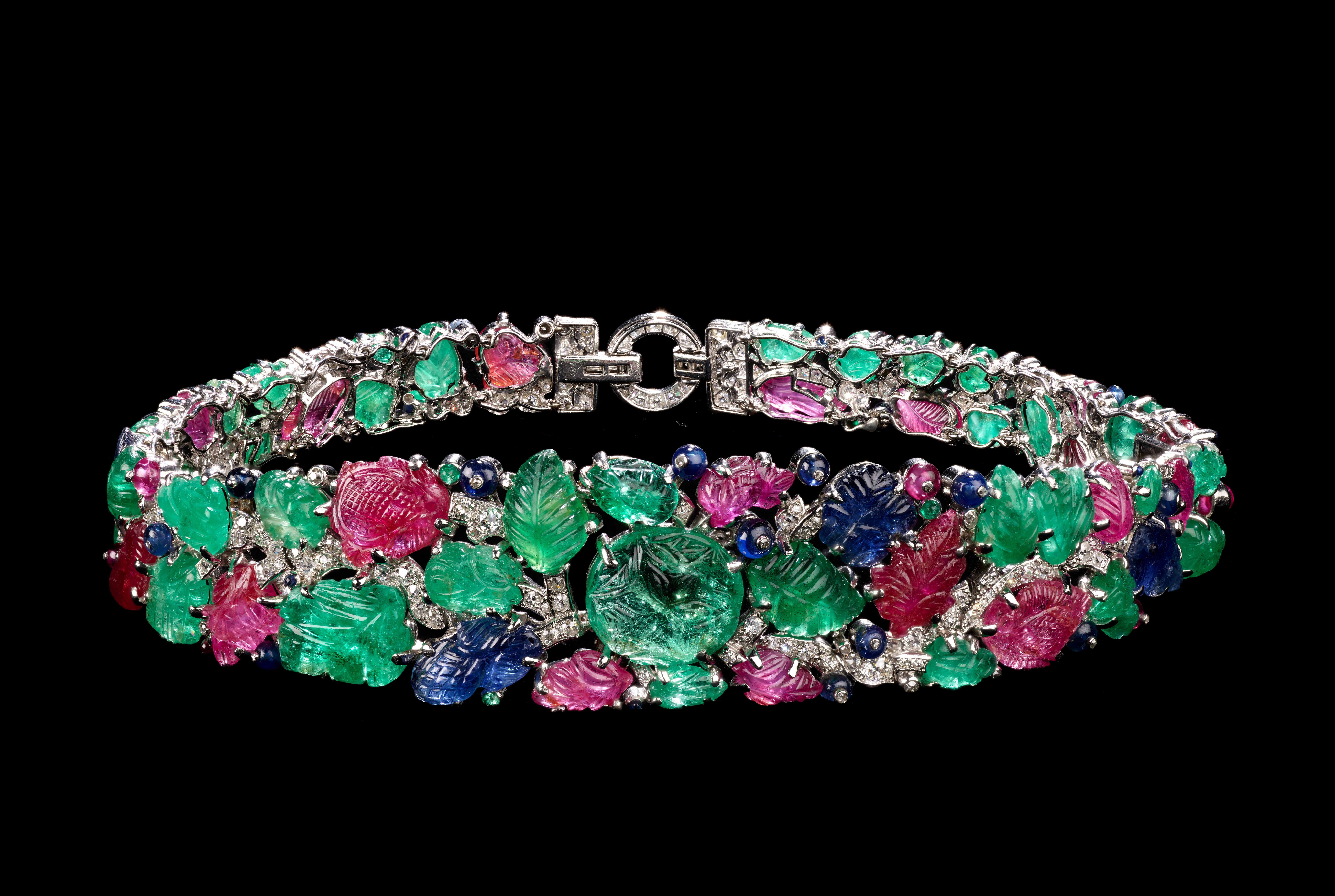 Cartier Mountbatten Bandeau Tutti Frutti necklace with emeralds, rubies and sapphires.