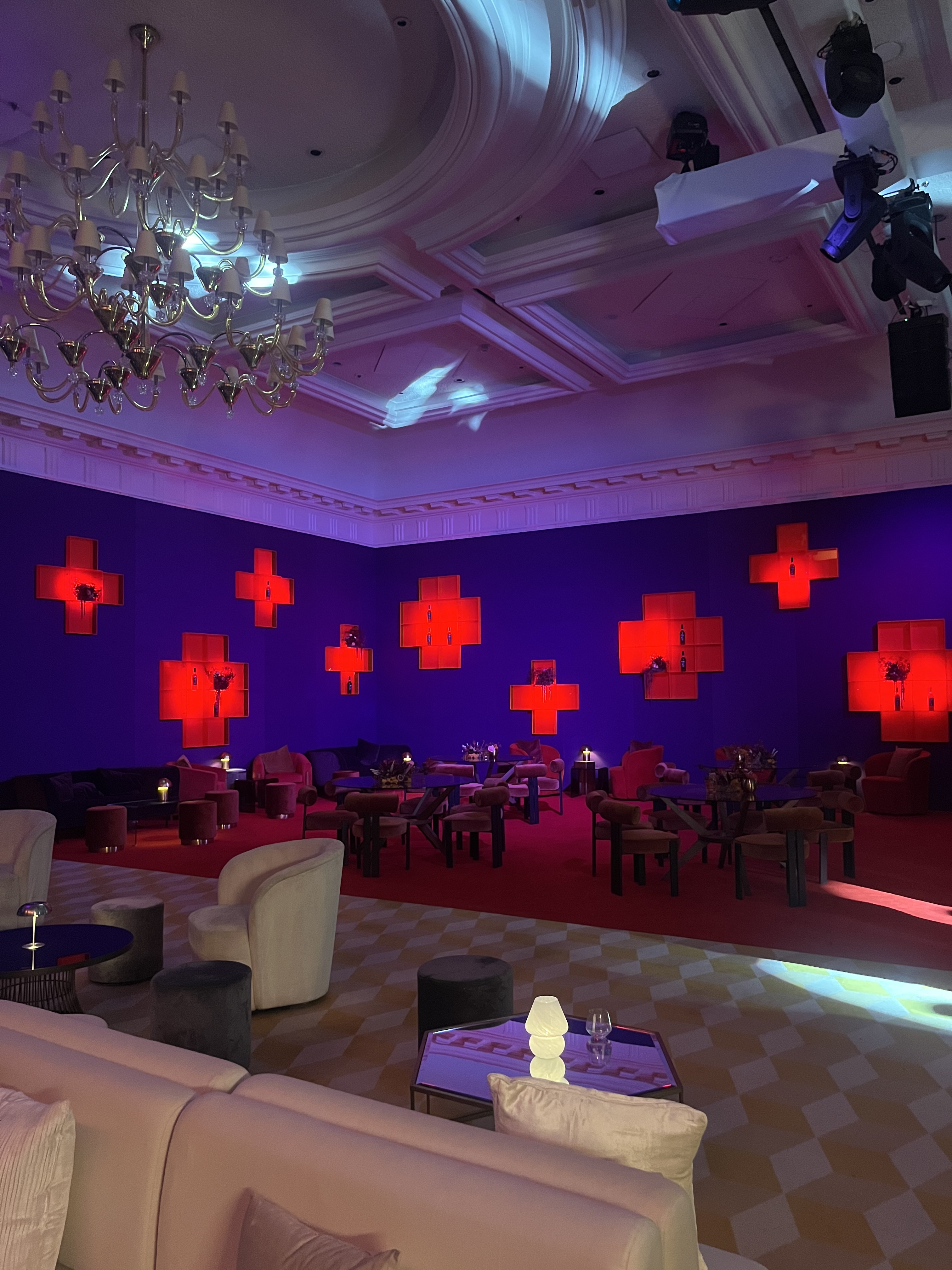 A colourful purple and orange space of the ballroom at The OWO, where the launch took place.