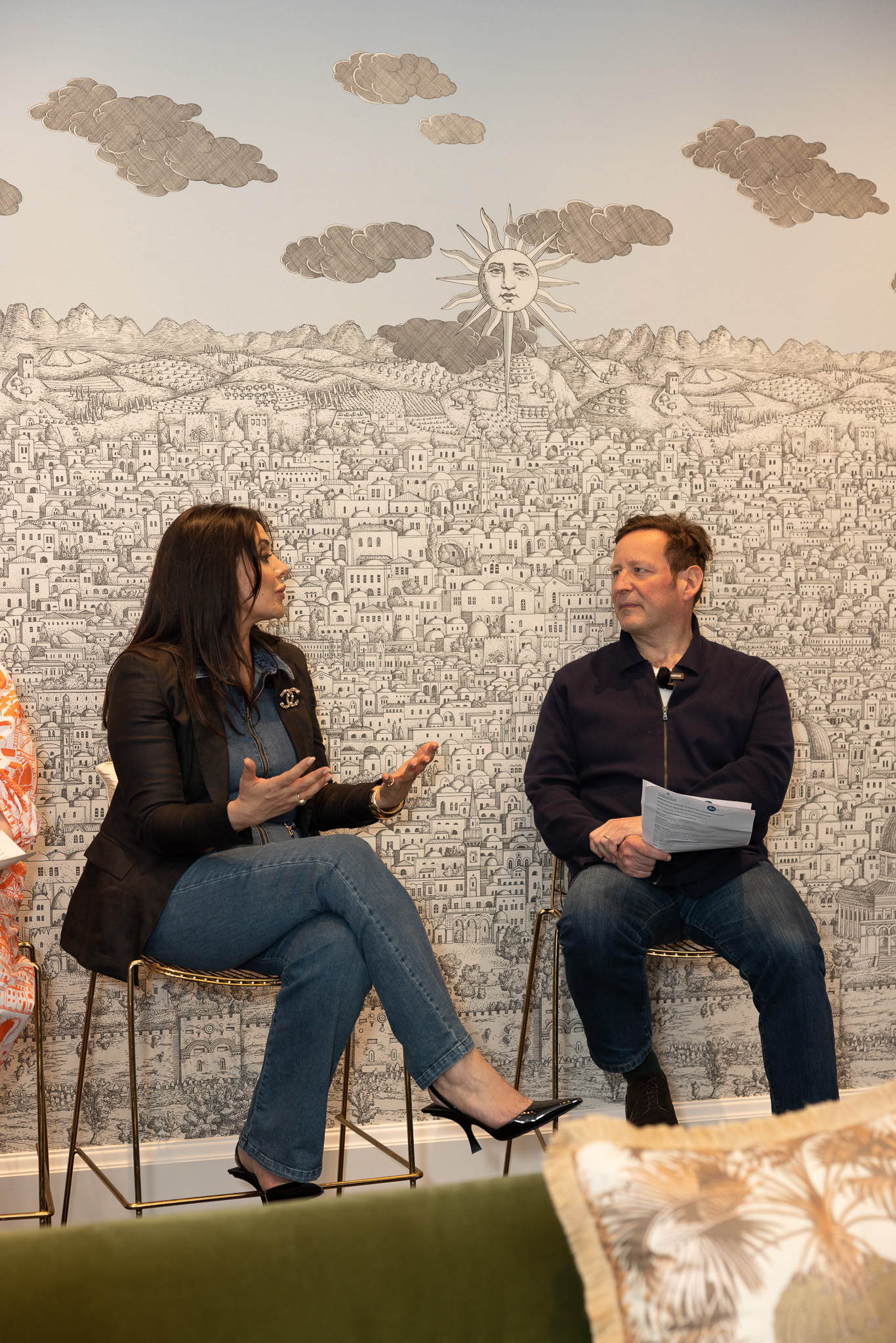 Marie Karlsson and Ed Vaizey on the panel speaking at the Cole & Son Salon.