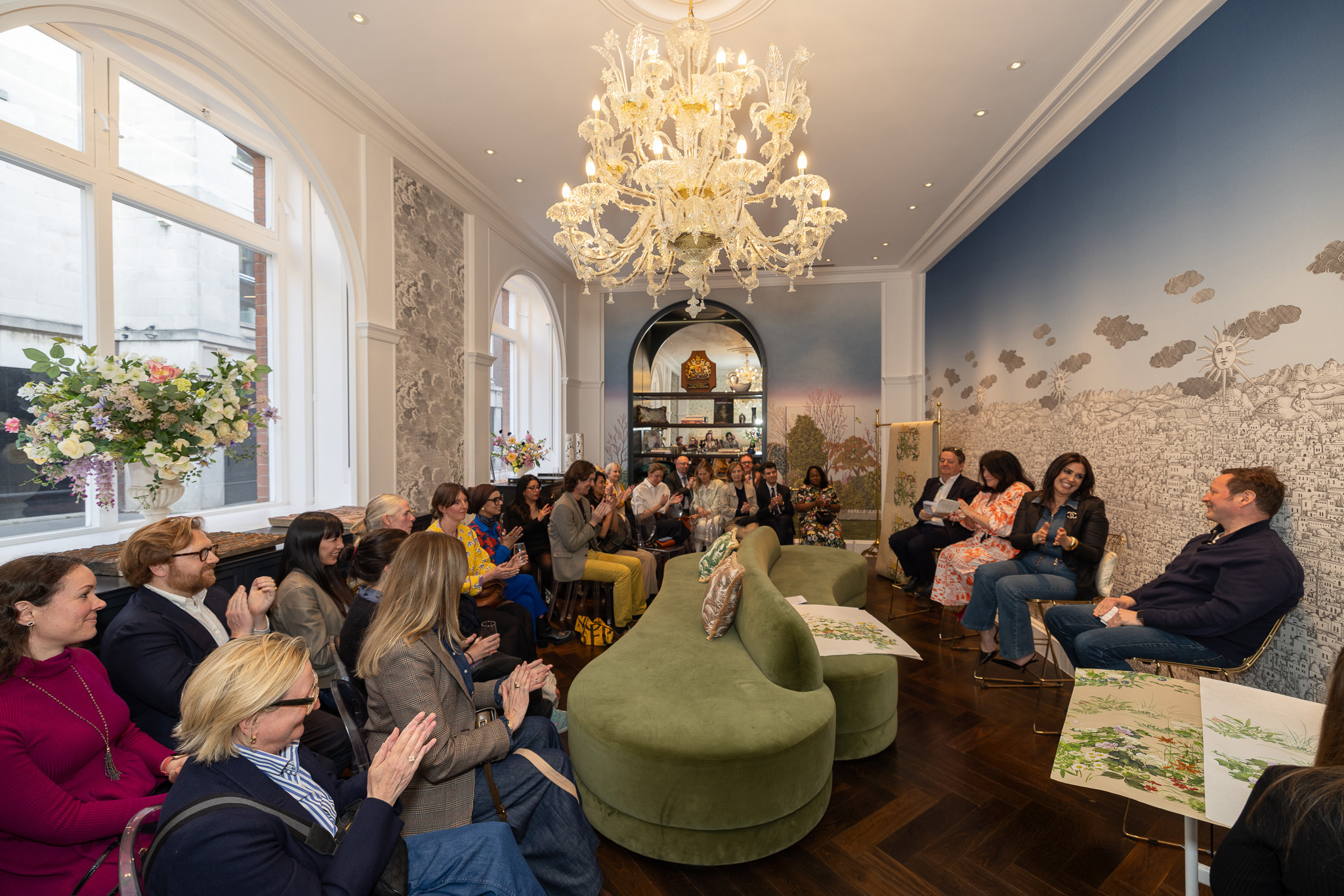 Cole & Son Jubilee Place filled with guests and the panellists during the salon discussing 'is craftsmanship worth it'.