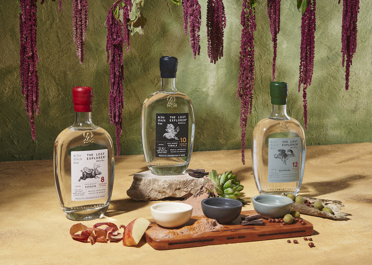Three bottle of sustainable spirits consisting of the full range of expressions from The Lost Explorer.