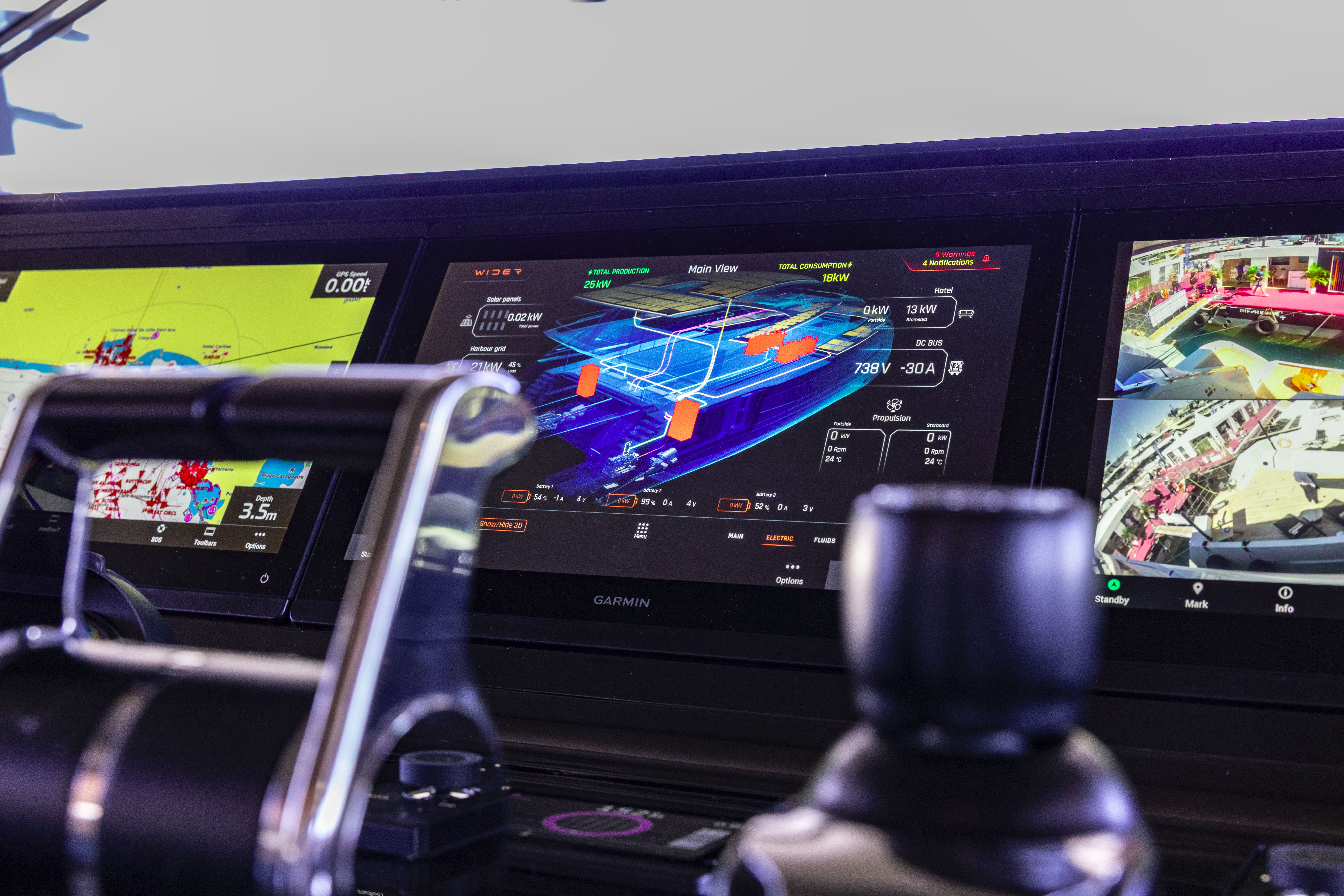 A control panel in a Silent Superyacht by Wider boatbuilders.
