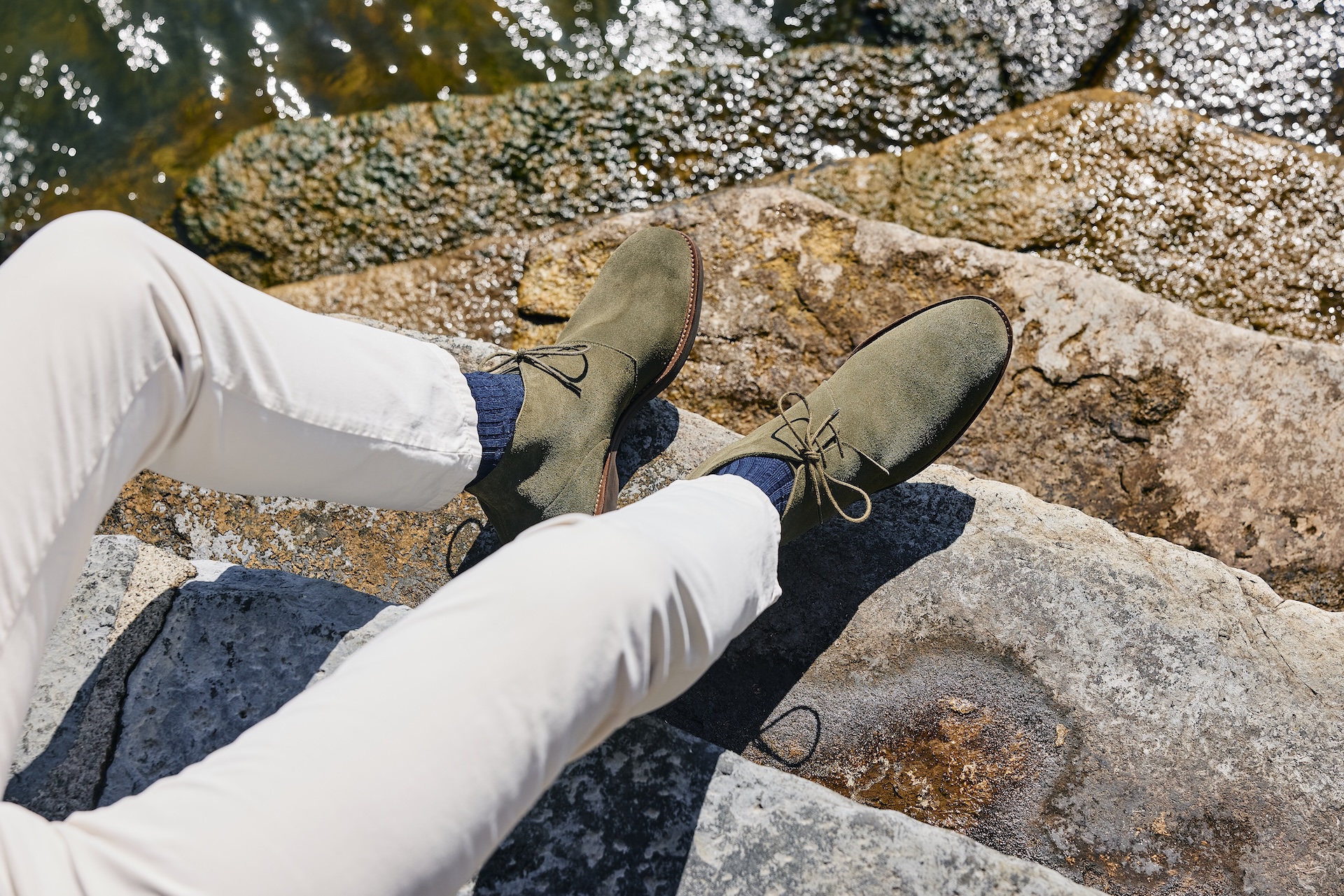 Chukka 4 in Olive Suede as part of the Crockett Jones Summer Suede Collection.