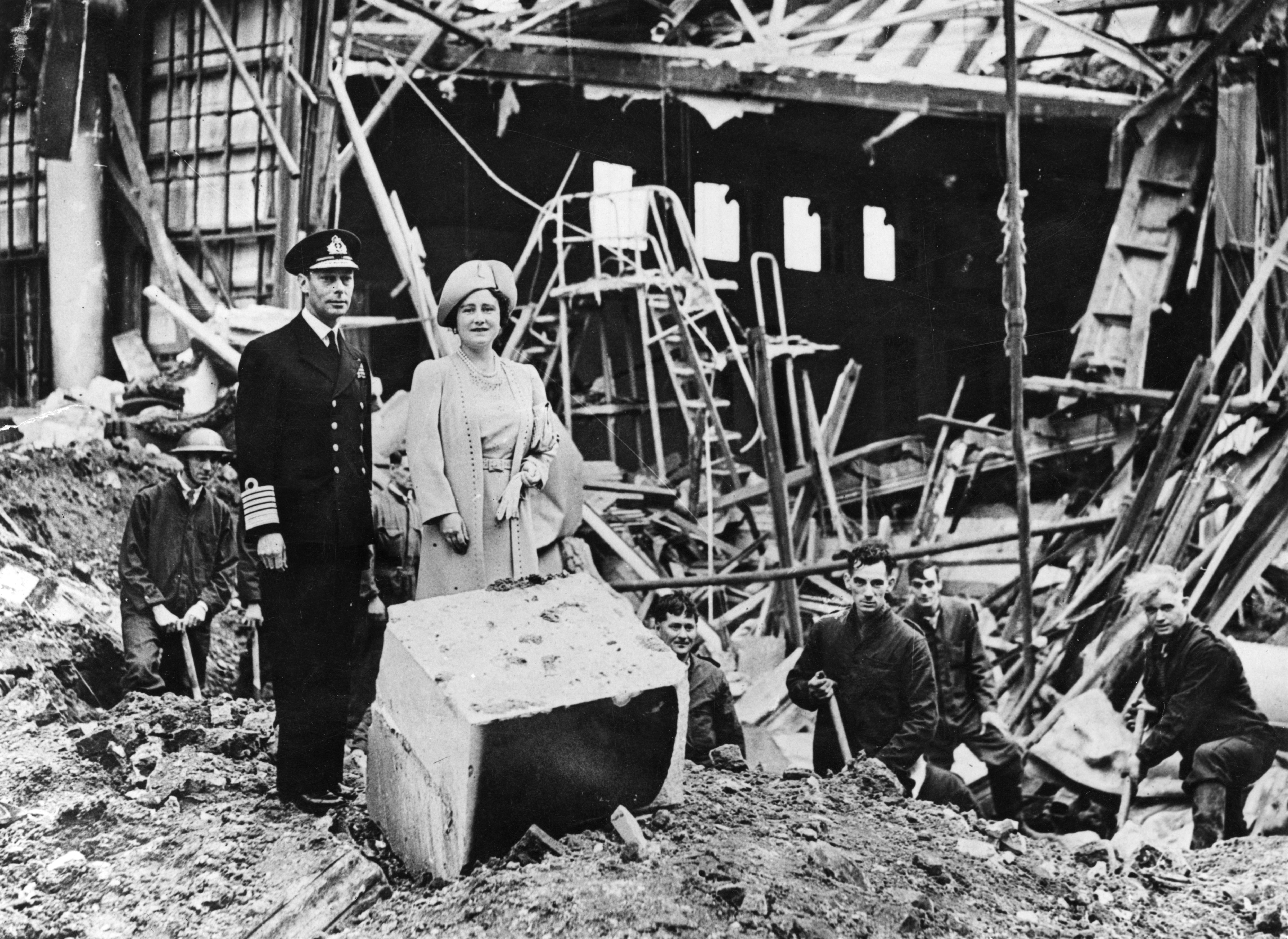 An image of the King and Queen at Buckingham Palace following the Blitz.