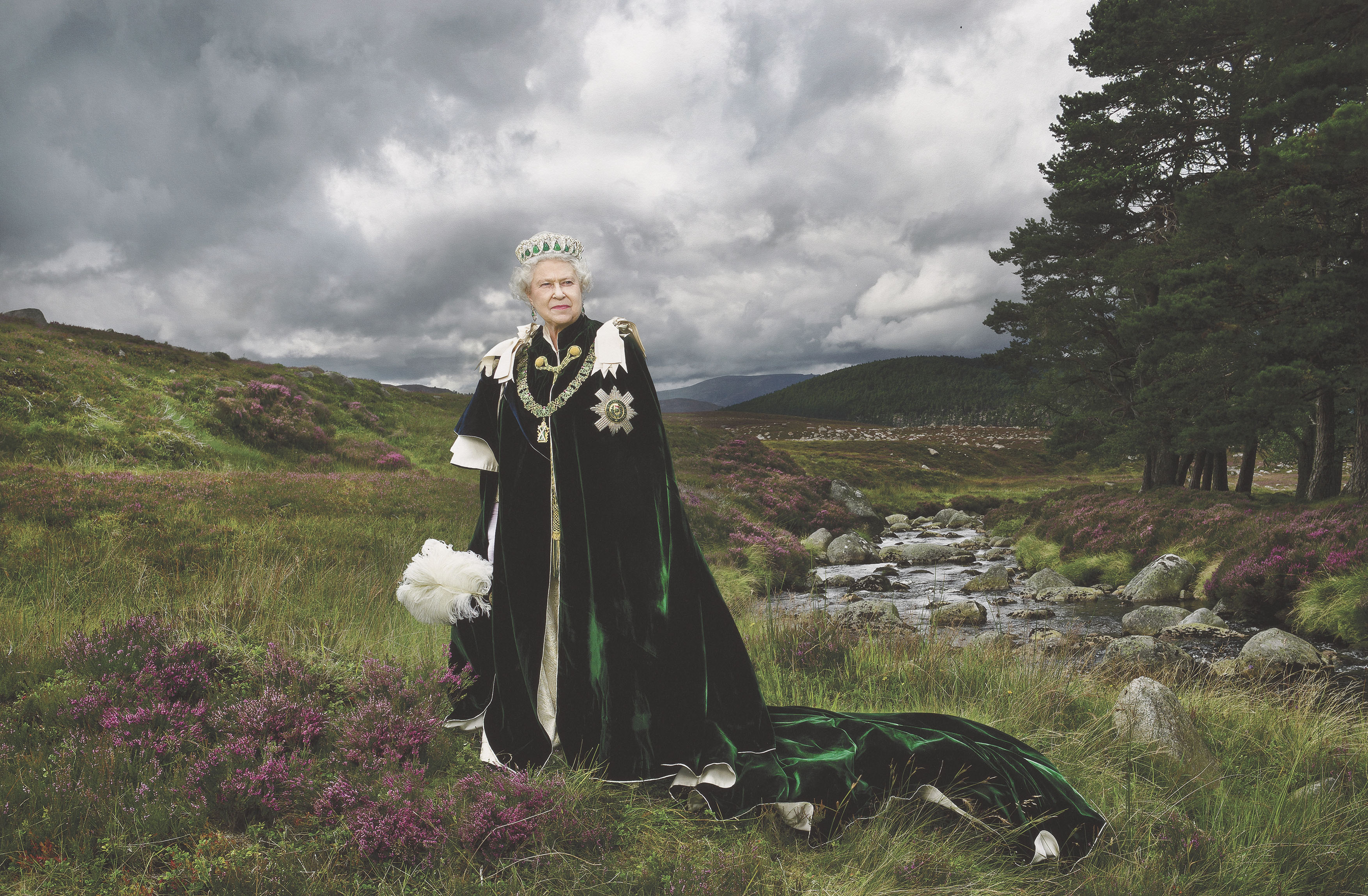 One Hundred Years of Royal Photographs - Julian Calder’s dramatic 2010 photograph of Queen Elizabeth II among the heather on the Balmoral estate