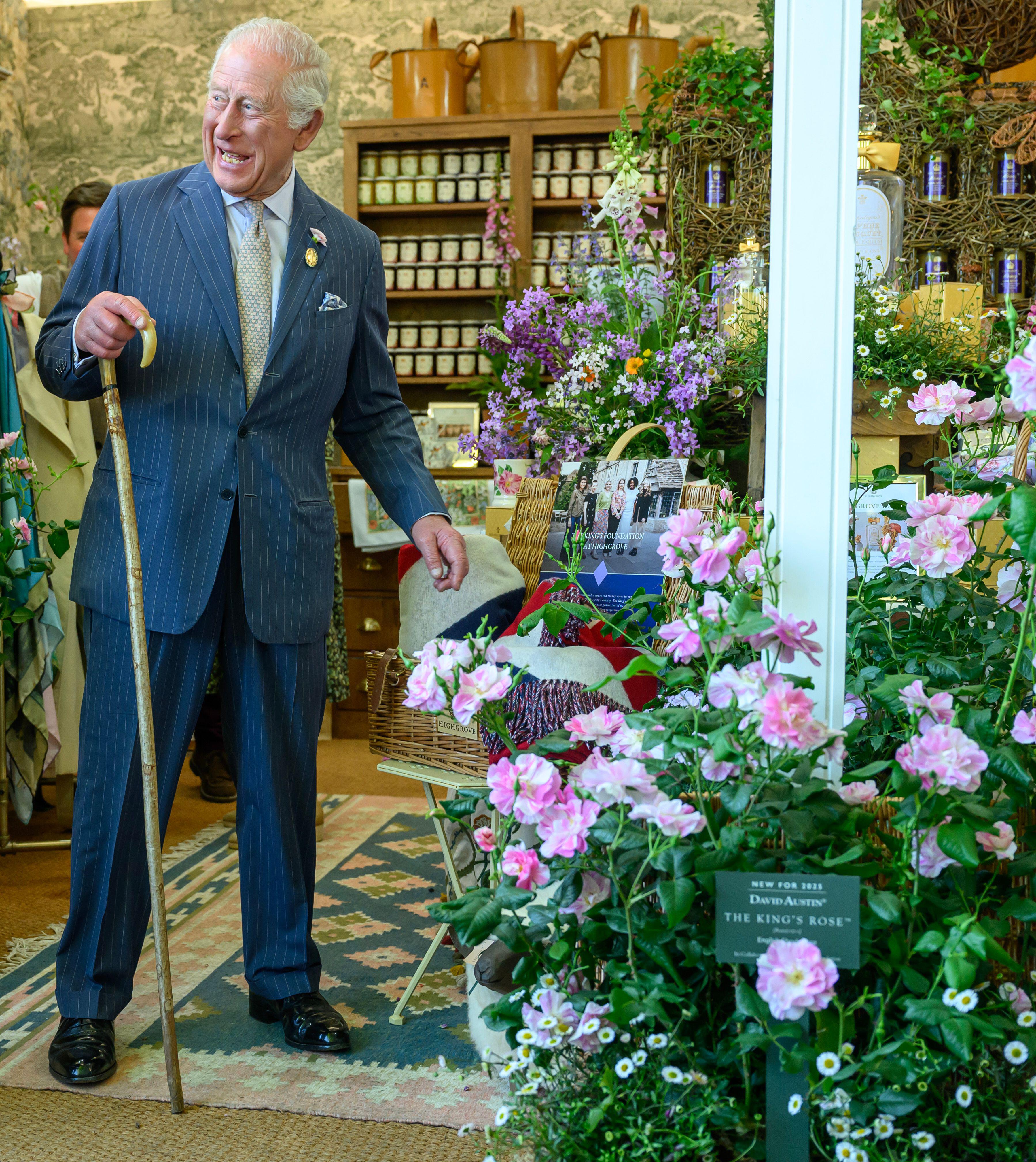 King Charles III at the Chelsea Flower Show 2025 alongside the new King's Rose.