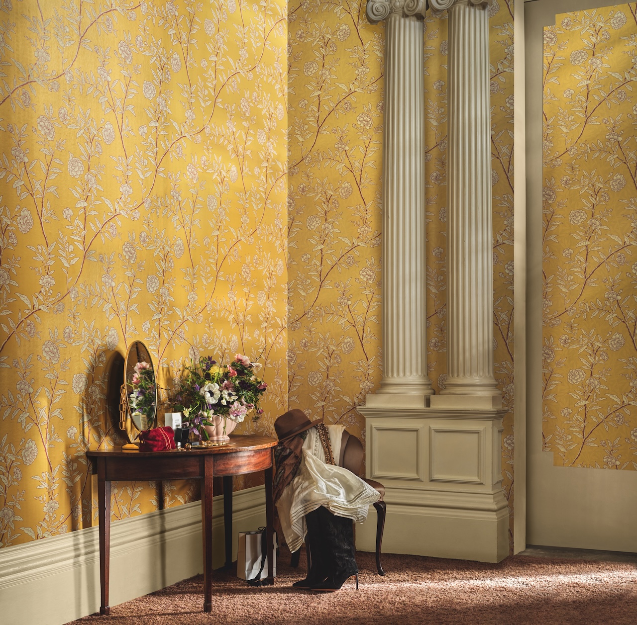 Cole & Son Royal Warrant - The yellow Roseberry wallpaper from the Classics Collection