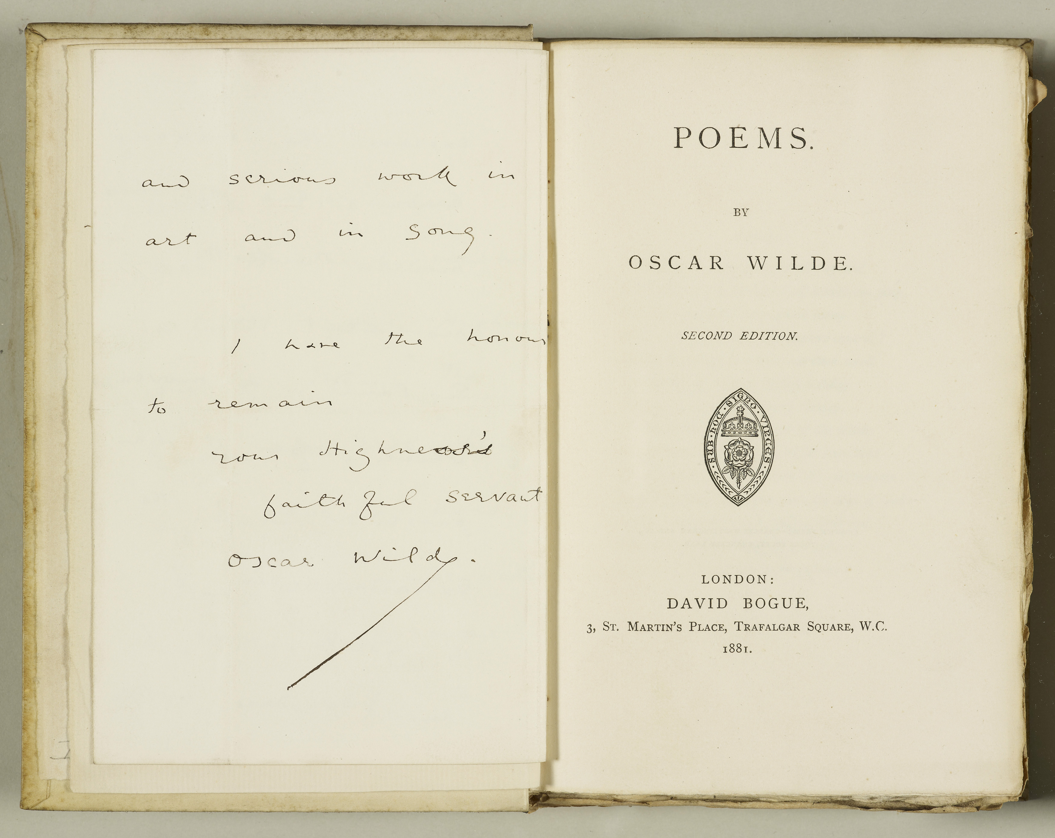 An inscribed copy of Oscar Wilde's Poems as part of The Edwardians at the King's Gallery.