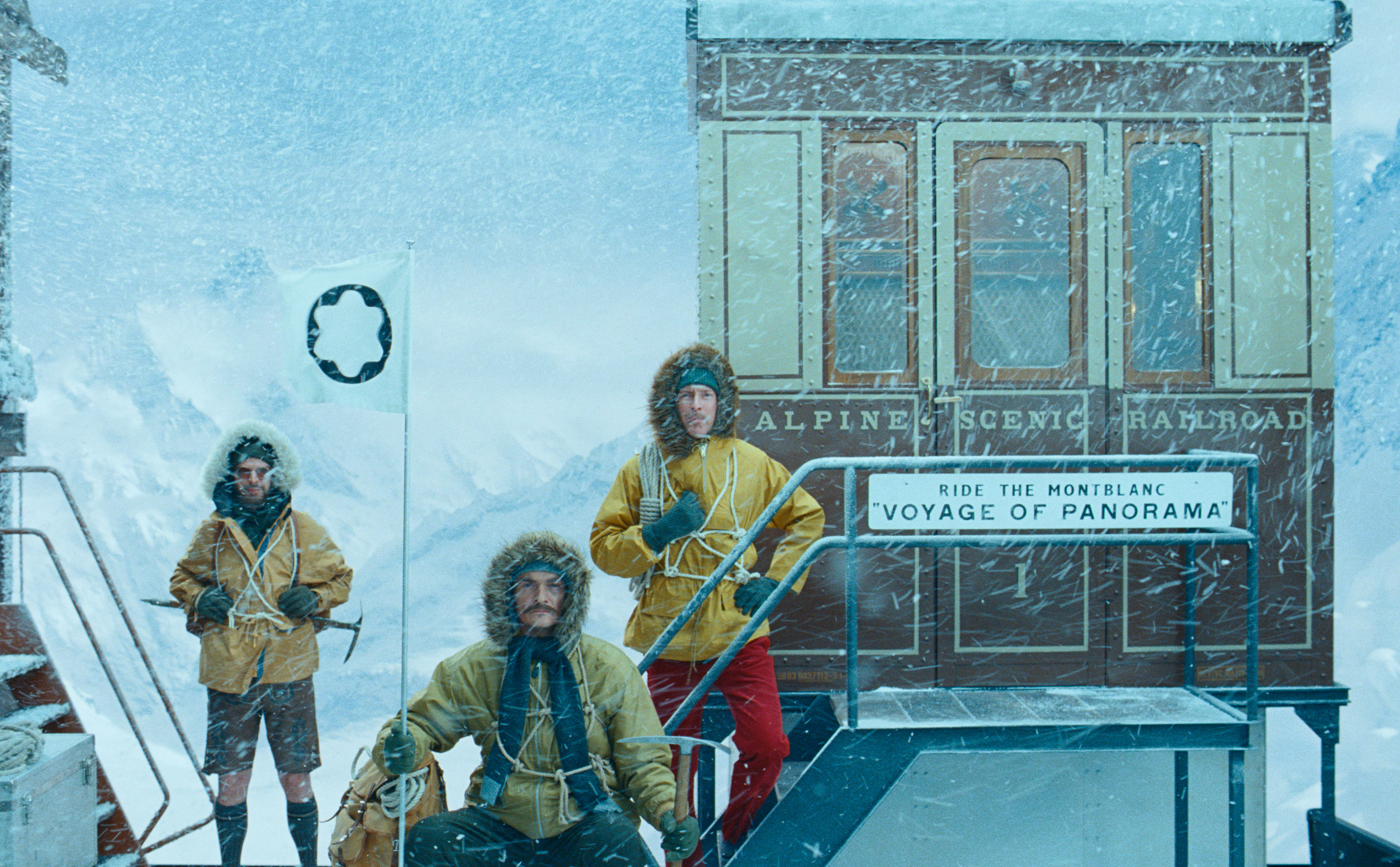 Friend, Anderson and Cera brave the alpine snow in Wes Anderson's latest short film for Montblanc.
