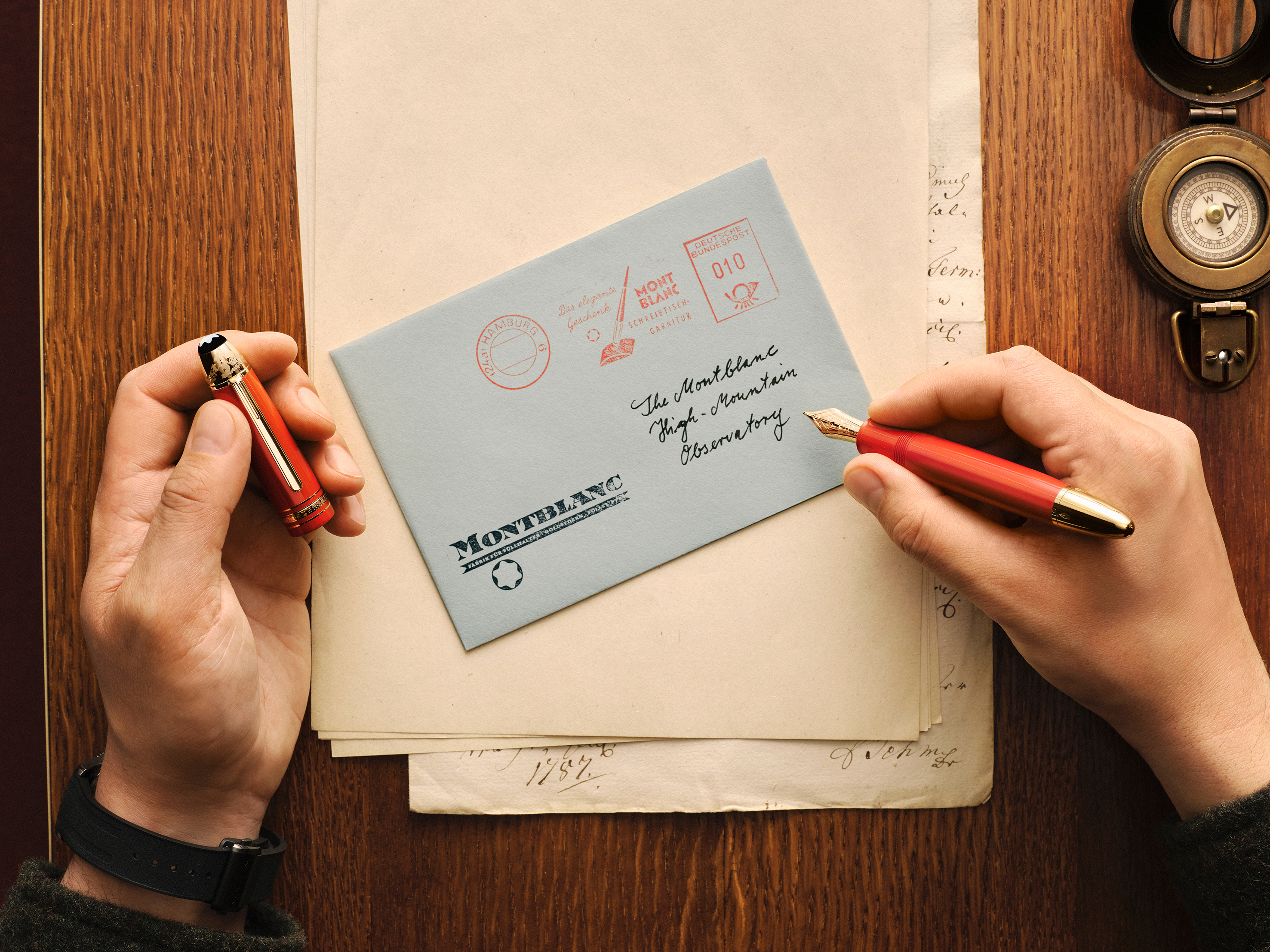 A postcard addressed to The Montblanc High-Mountain Observatory as seen in Wes Anderson's short film for Montblanc.