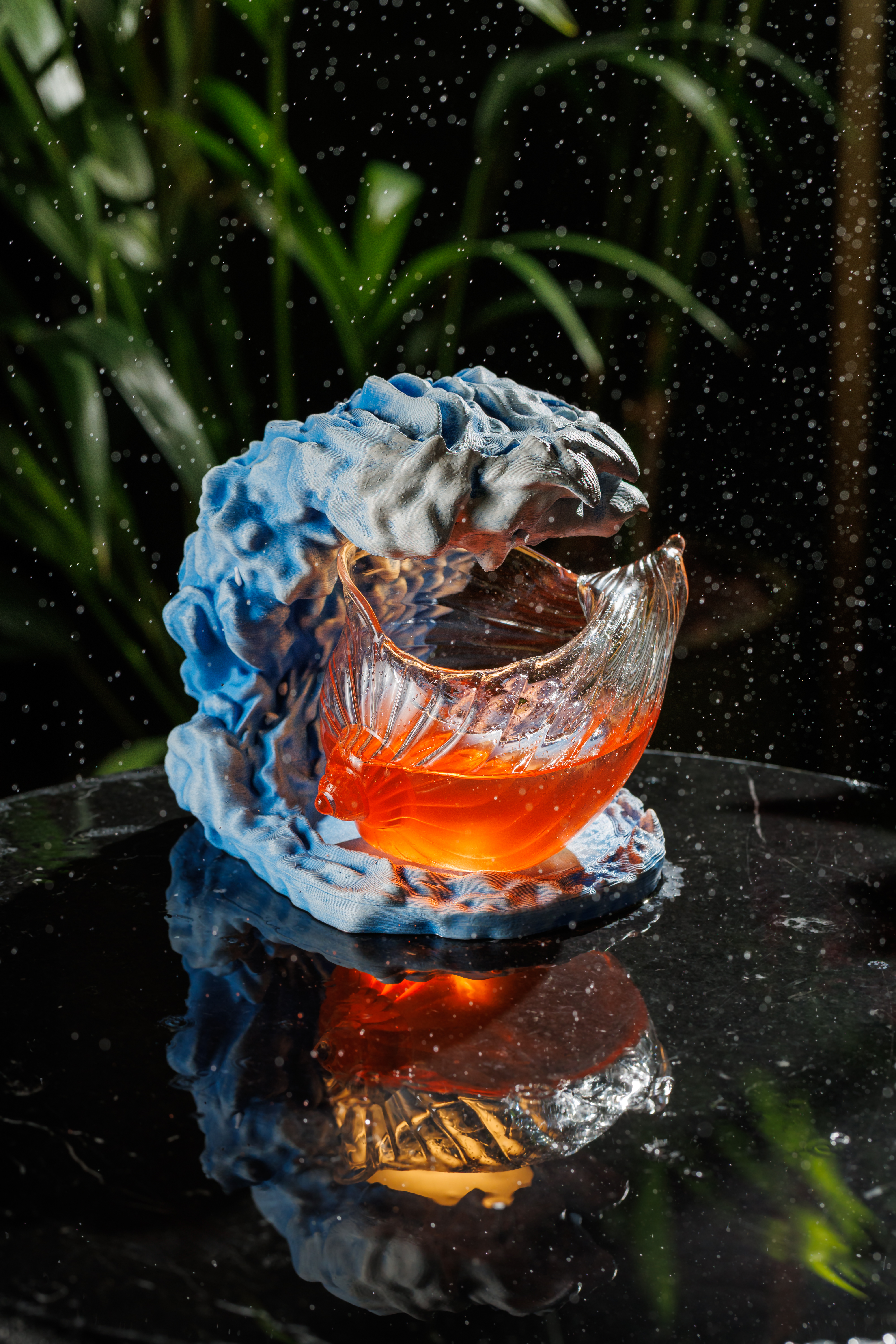 Amazonico Rainforest Cocktails - Napo, served in a wave and seashell glass.