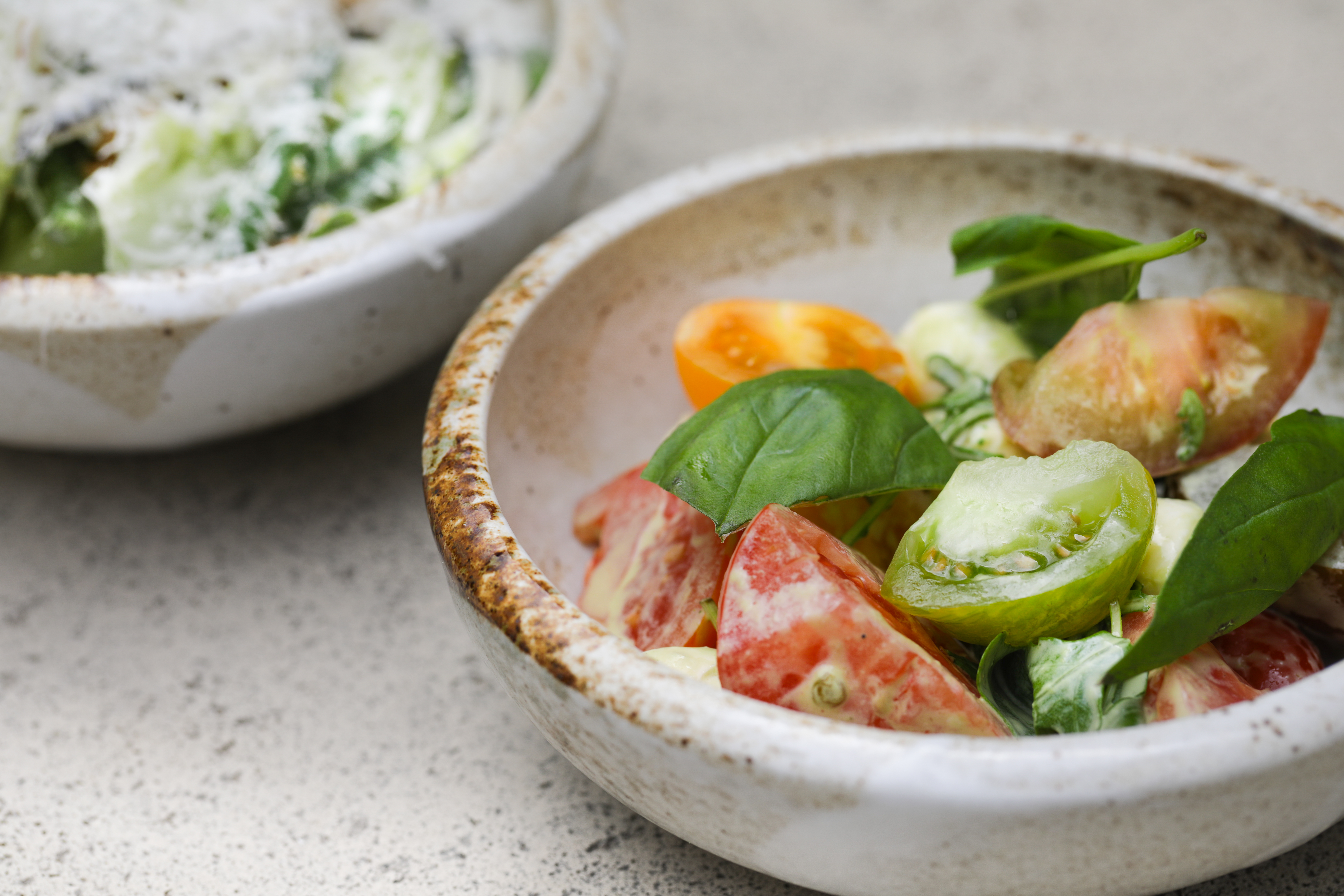 A basil and tomato salad on offer at The Aviary at The Feathers Hotel.