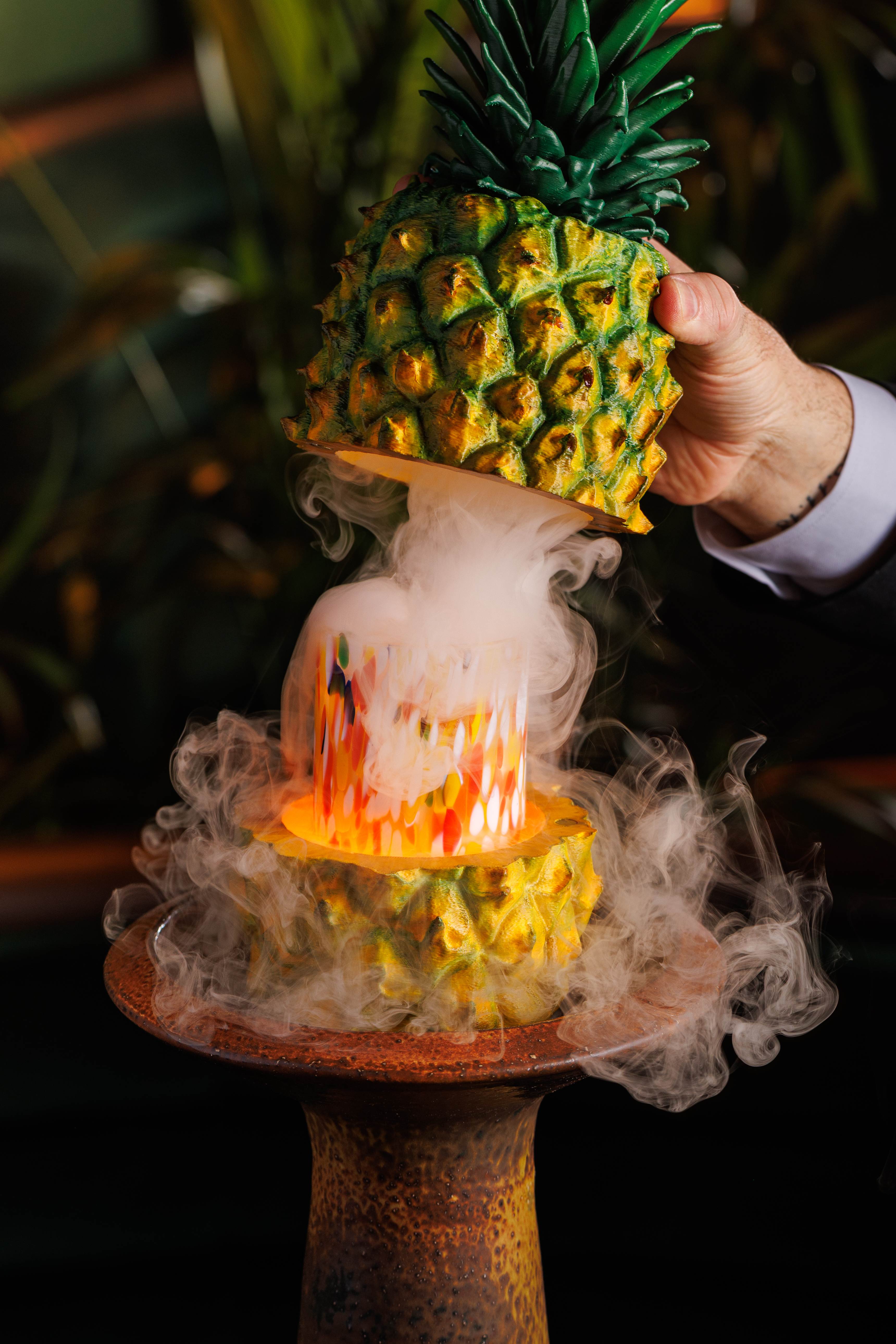Amazonico Rainforest Cocktails - The Trigre Cocktail, served inside a pineapple.