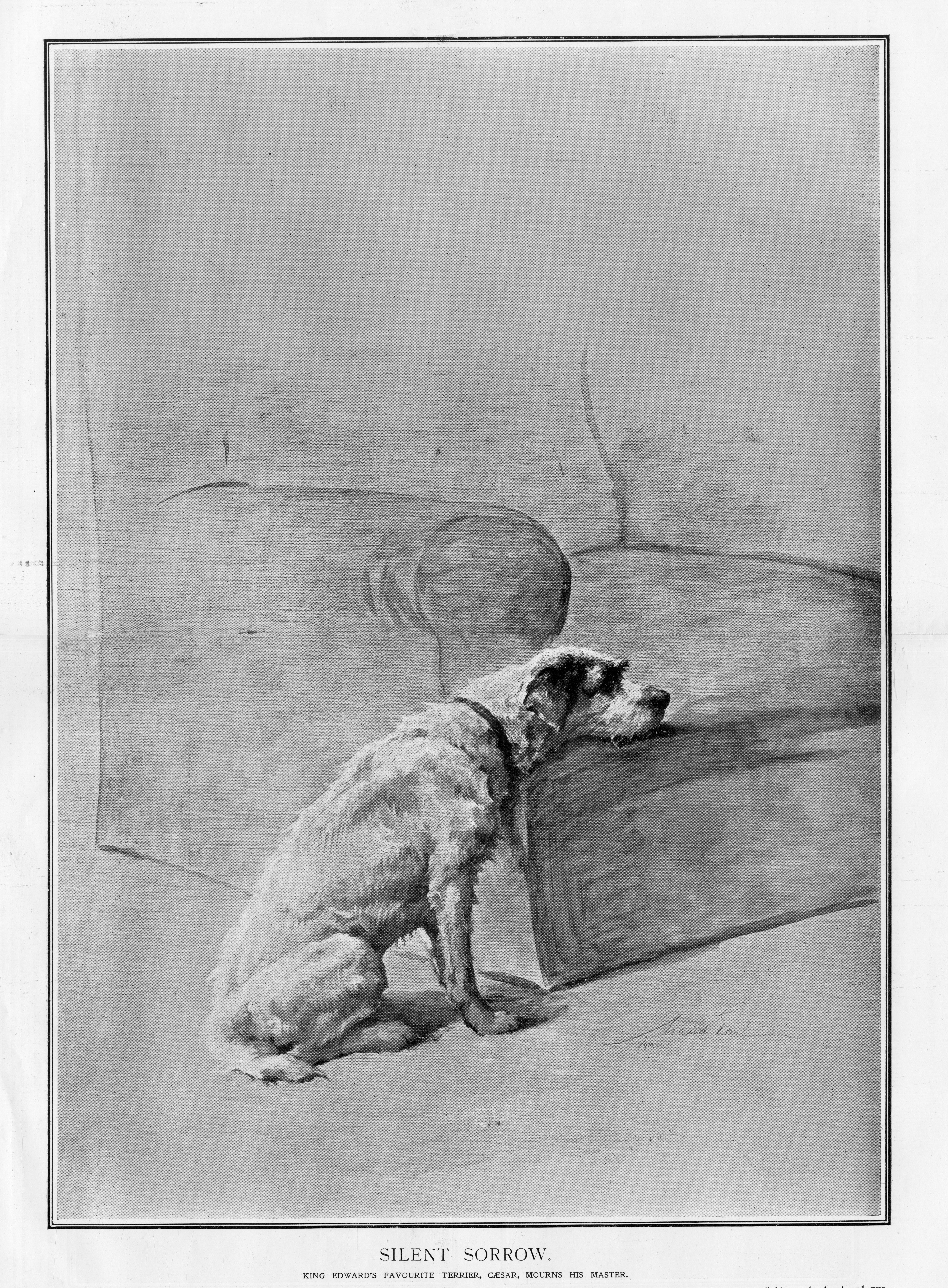 A painting of King Edward VII’s terrier, Caesar, captures a poignant moment in the history of the royal dogs