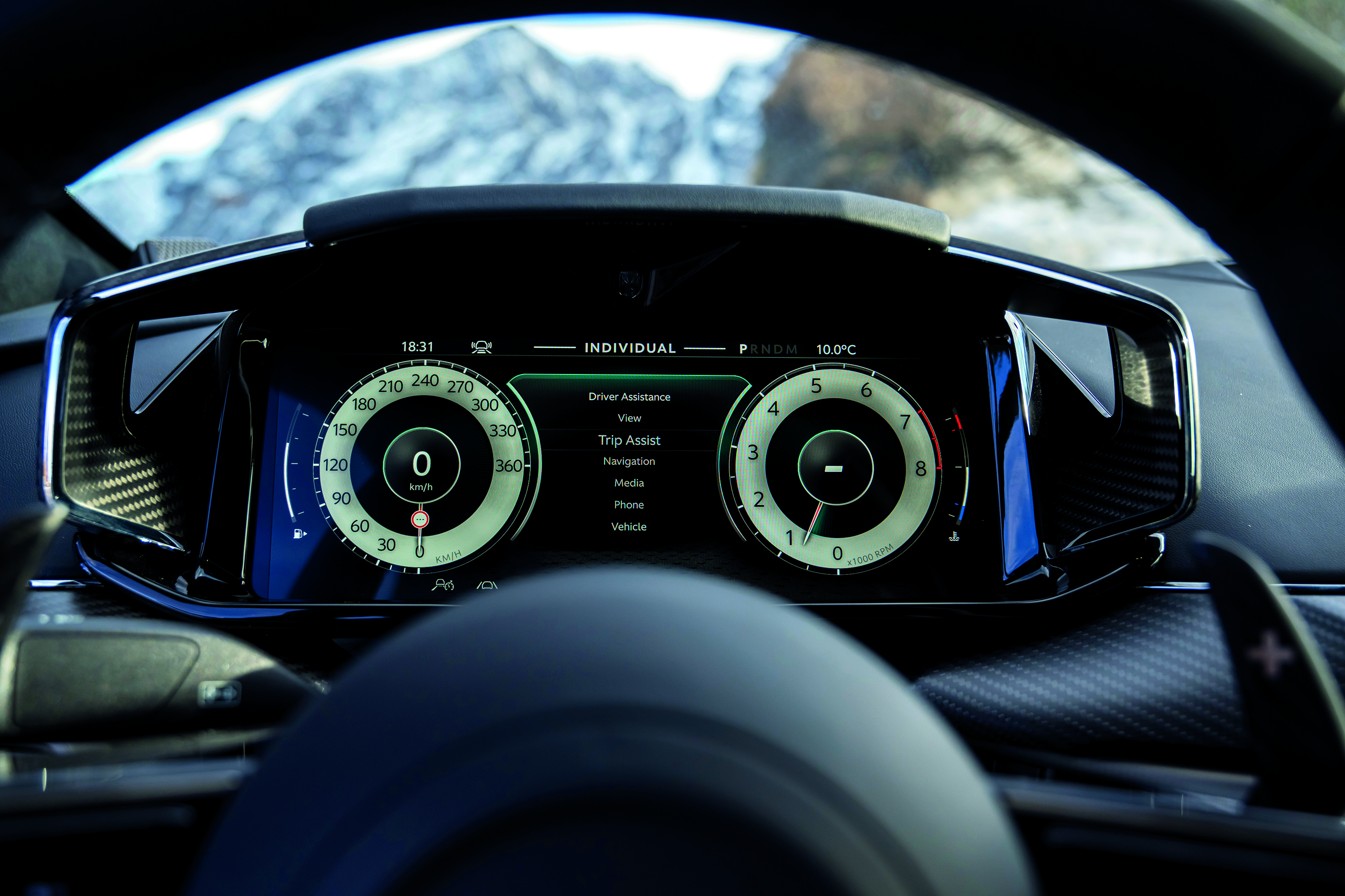 The Driver Information Screen of the Aston Martin Vantage Roadster.