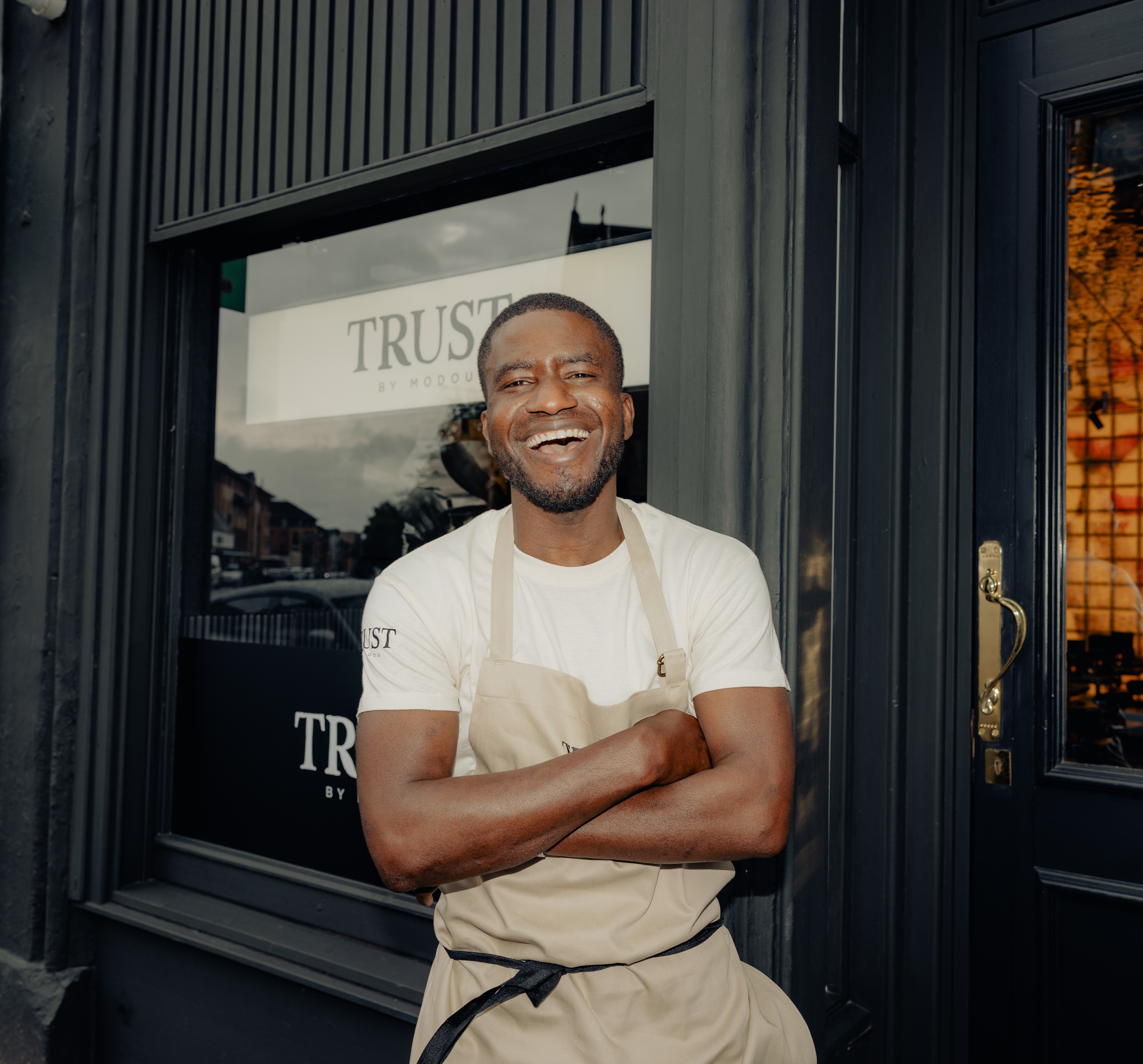 chef Modou Diagne, outside Trust, ready to serve food for Edinburgh Fringe.