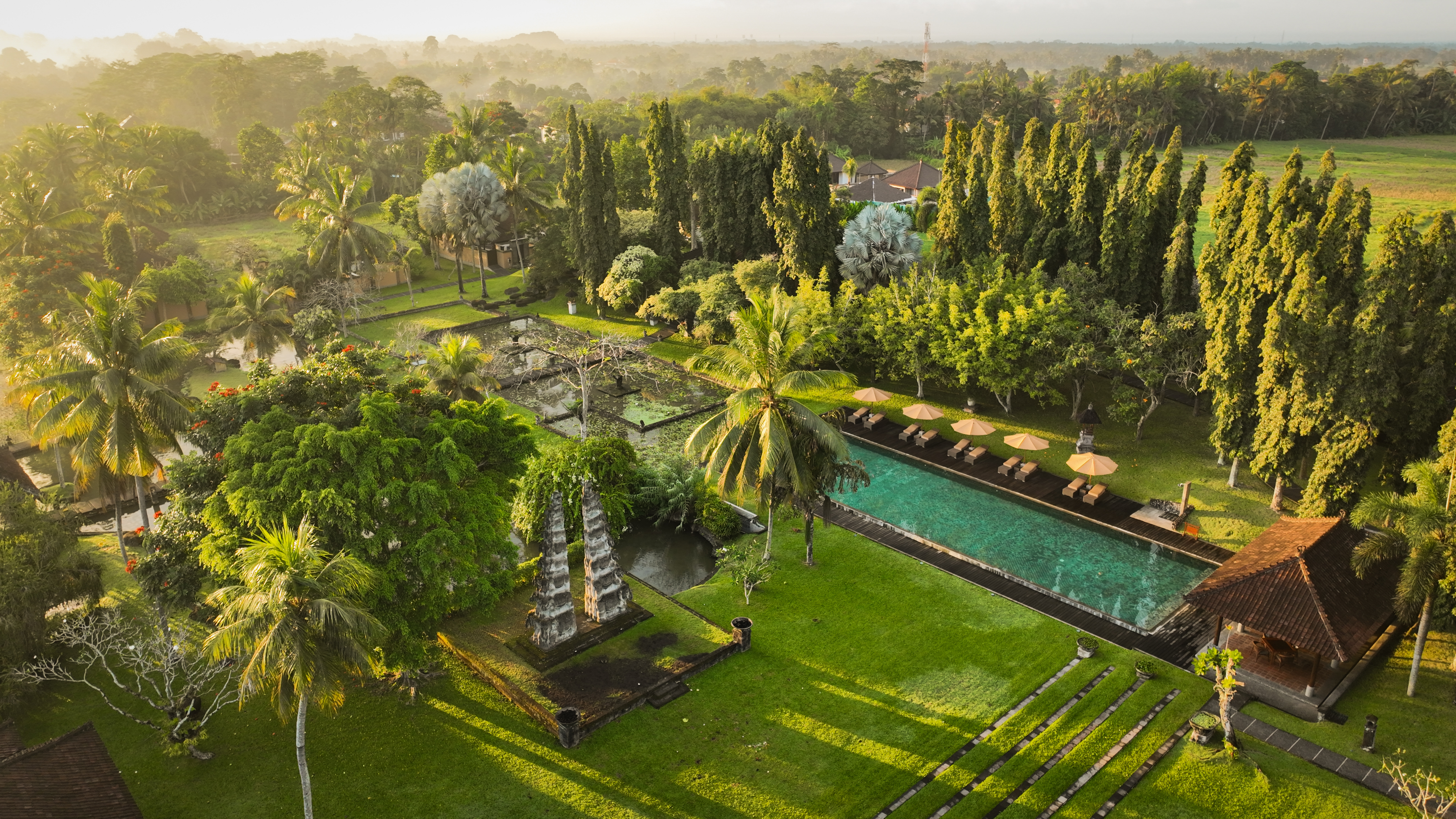 Aerial view of luxury hotel in Bali