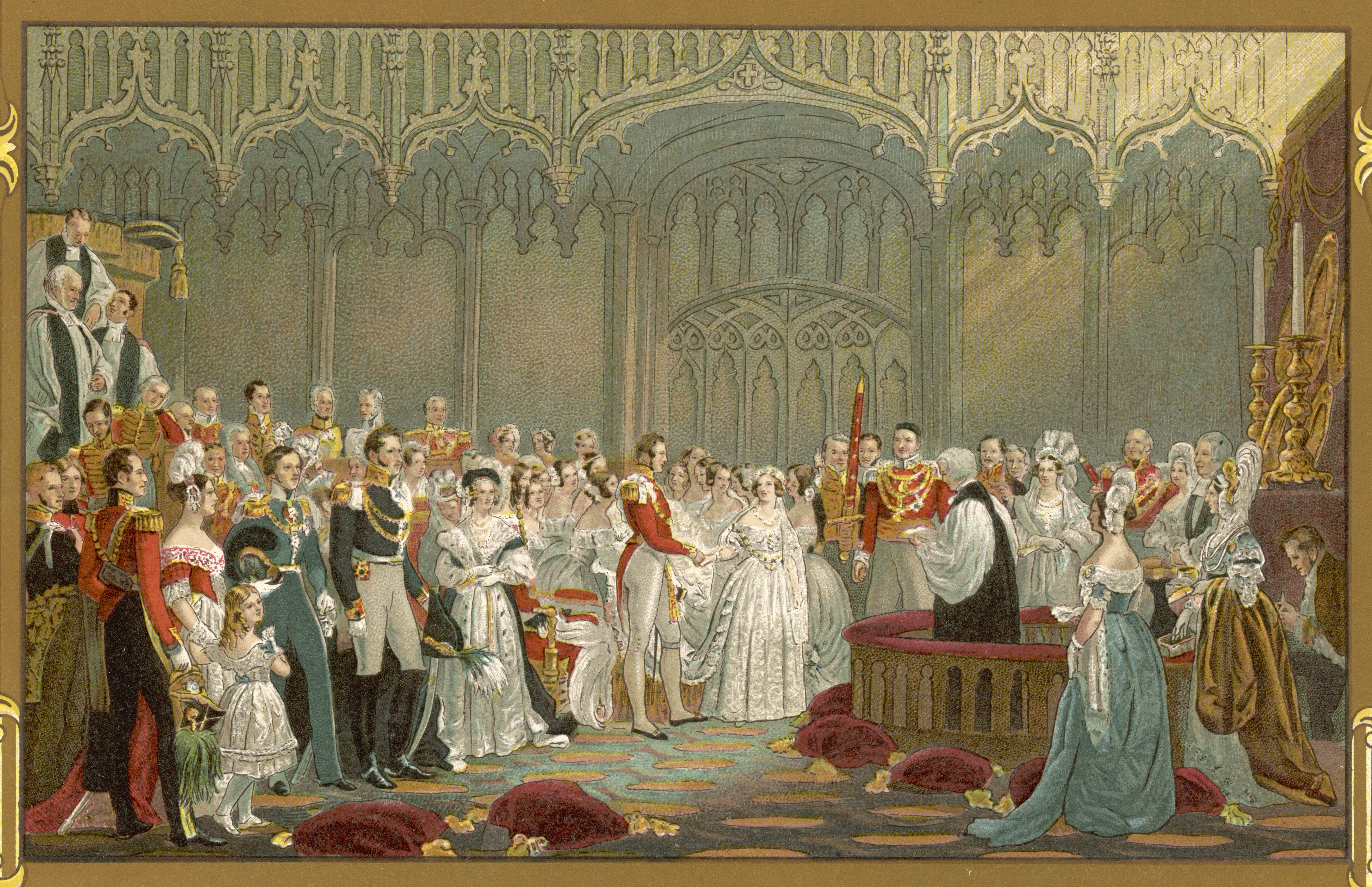 Painting depicting Queen Victoria marrying Prince Albert, found in St James's Palace.