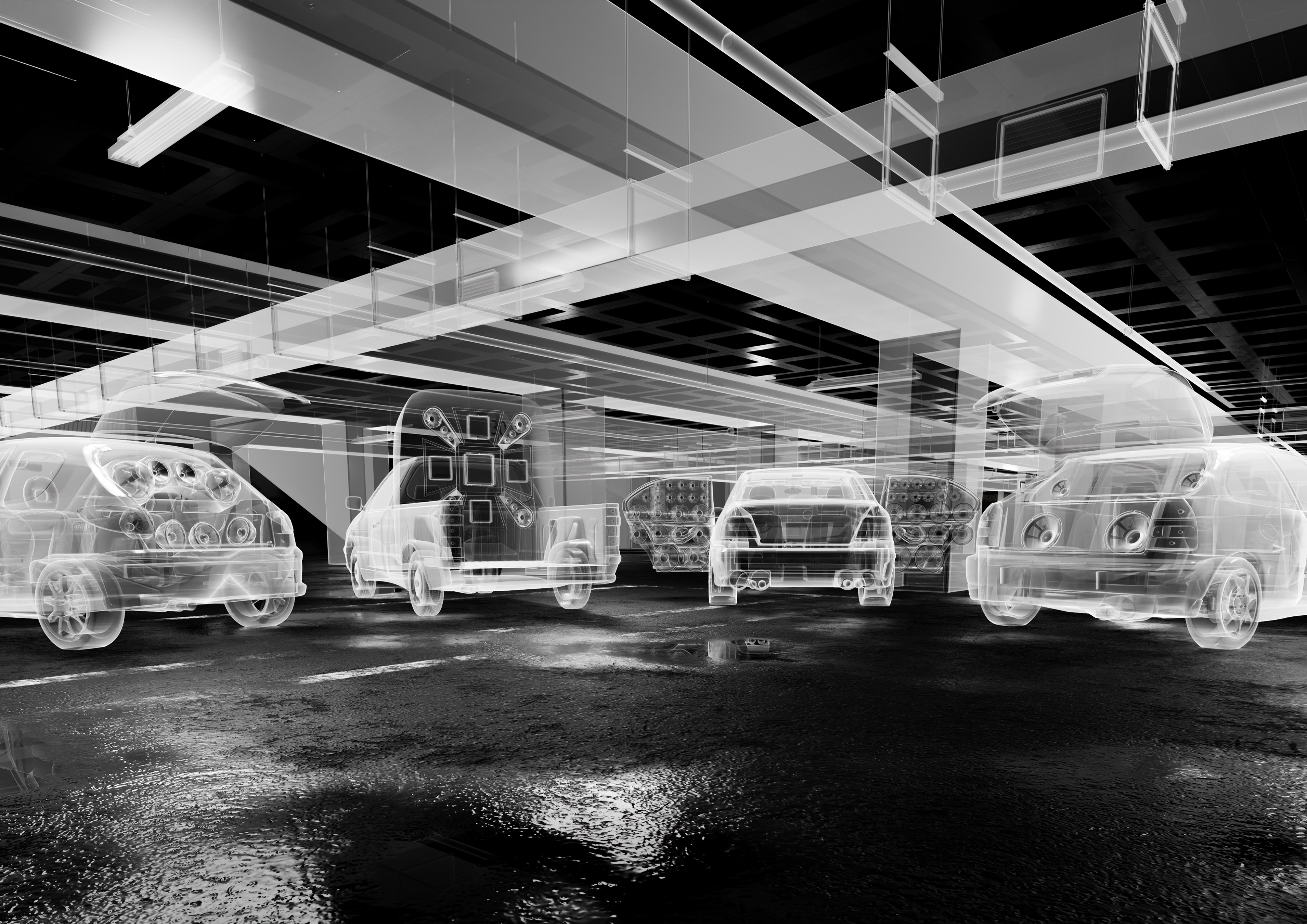 Concept image of Temporary Pleasures by Joyride featuring transparent, sketched images of moving cars.