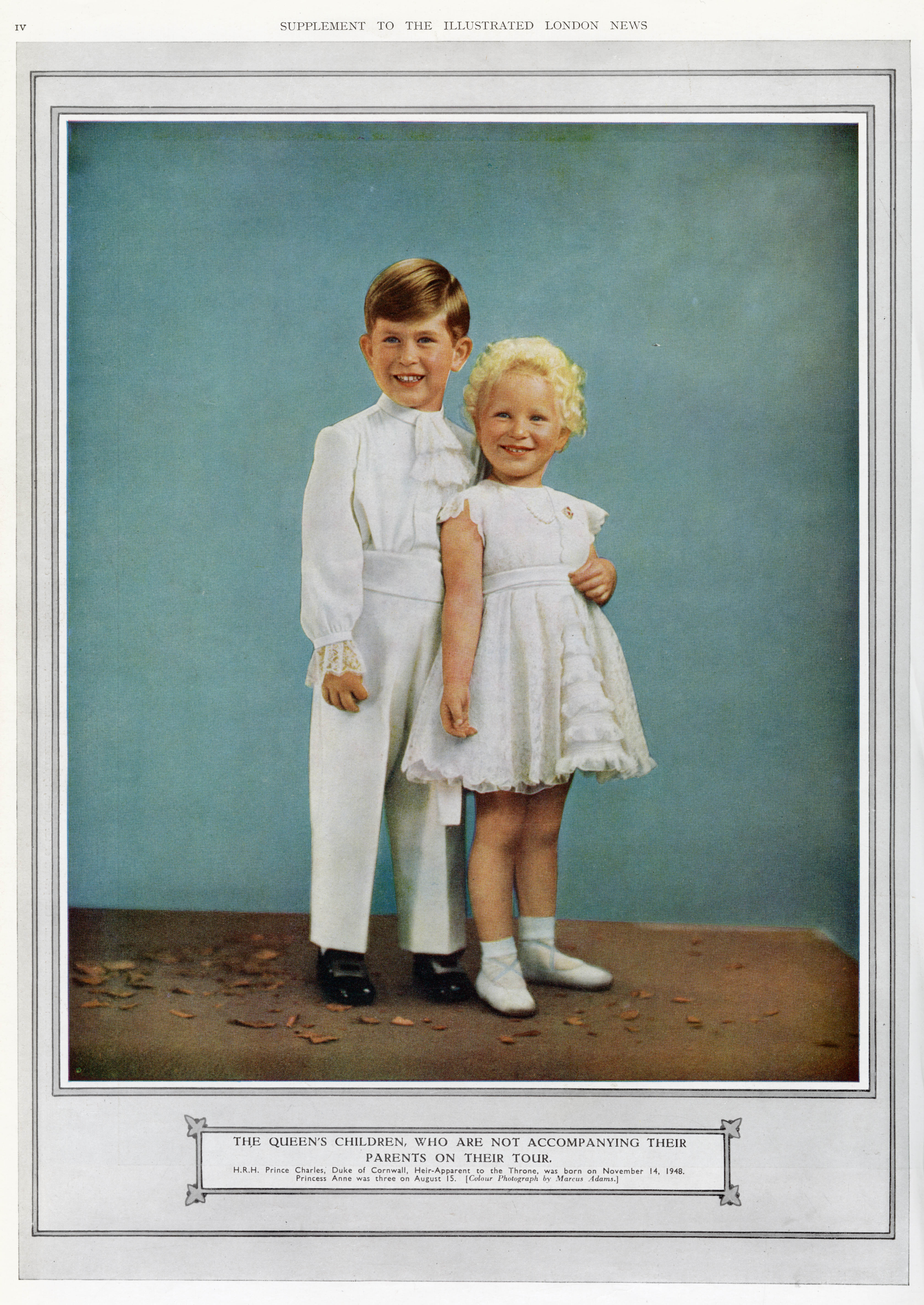 A three-year-old Princess Anne, with her five-year-old brother, Prince Charles.
