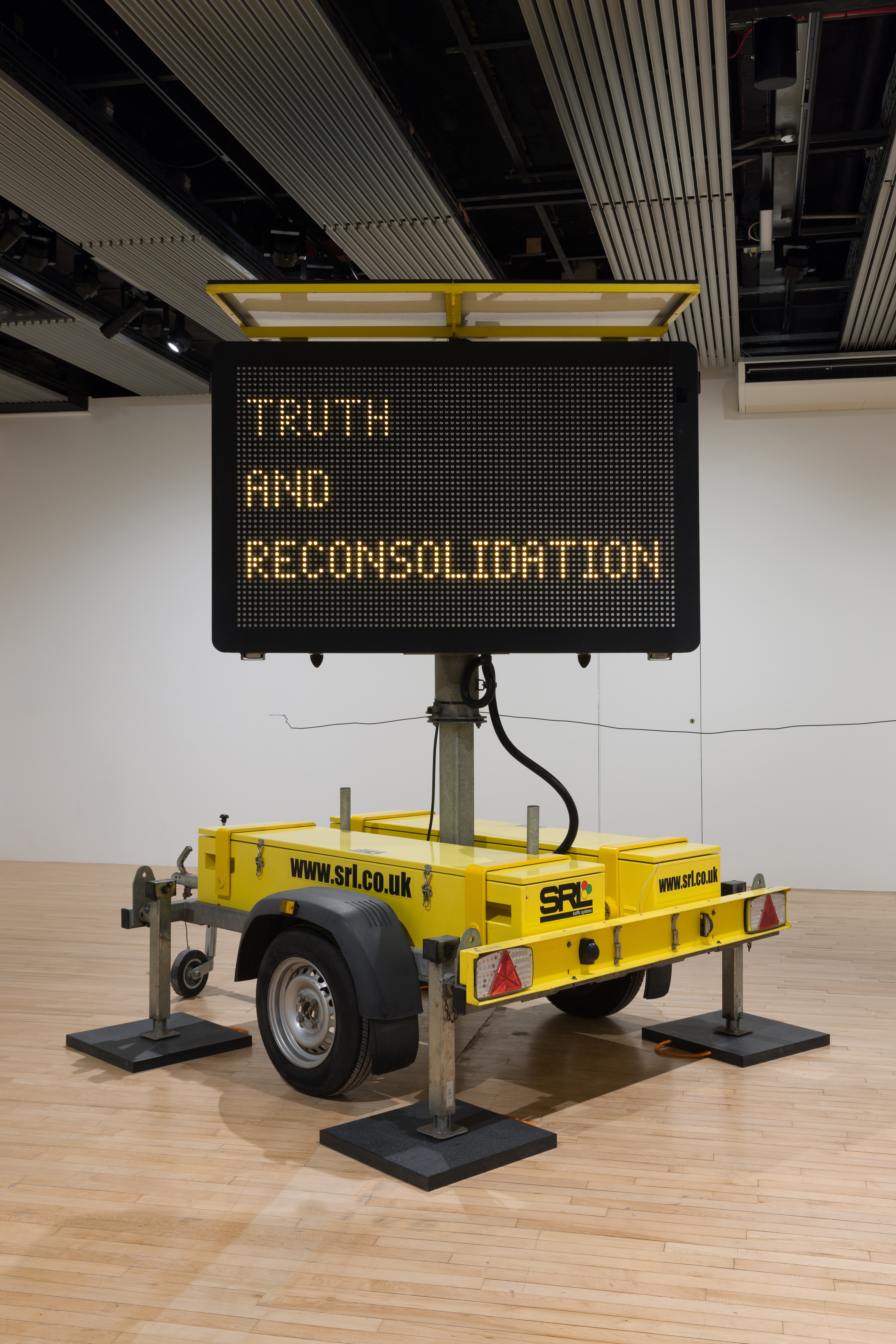 Freudian Typo exhibition view of a road sign at the Hayward Gallery.