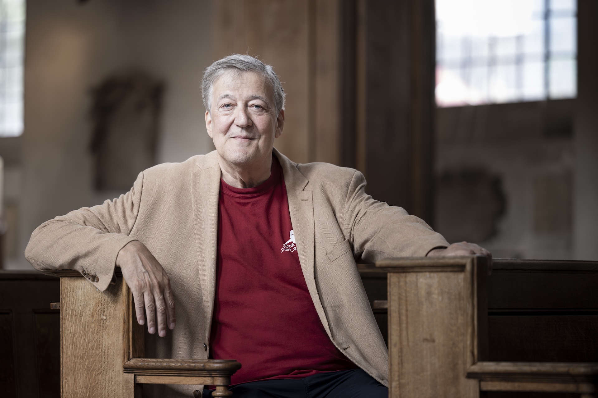 Stephen Fry sat in St James's Church Piccadilly.